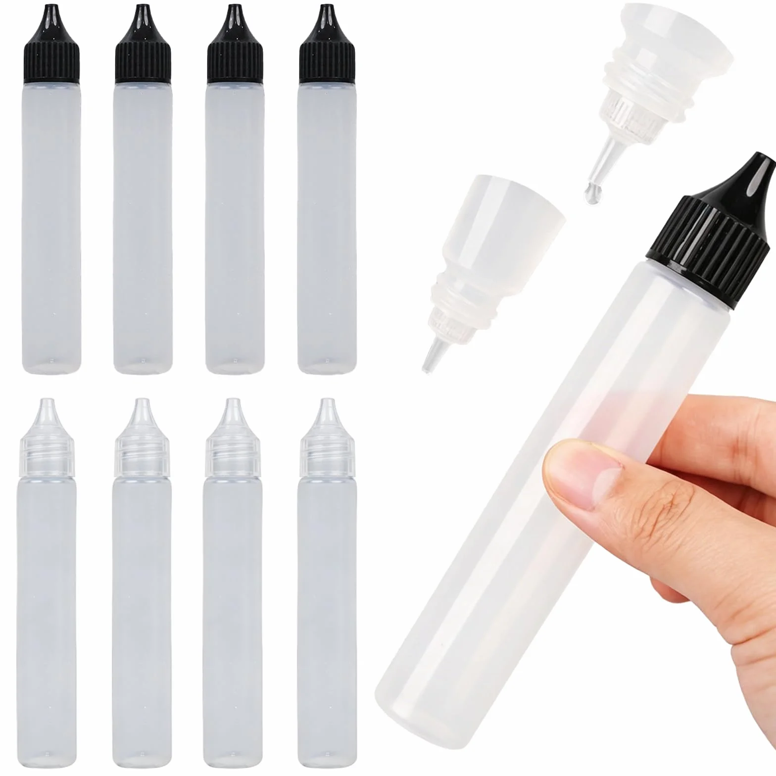 Botellas Cuentagotas de Plástico 30ml, 8 Pcs, Botes Vacíos para Aceite Esencial, Exprimidable, Multicolor