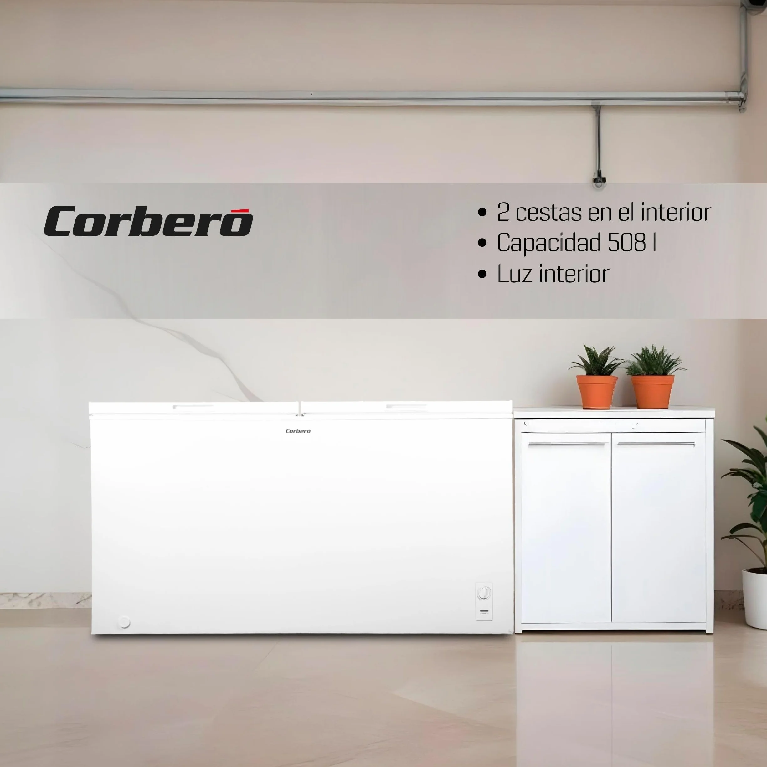 Corberó Congelador Arcón Horizontal CCHM521W 508L 153cm Sistema Dual Blanco