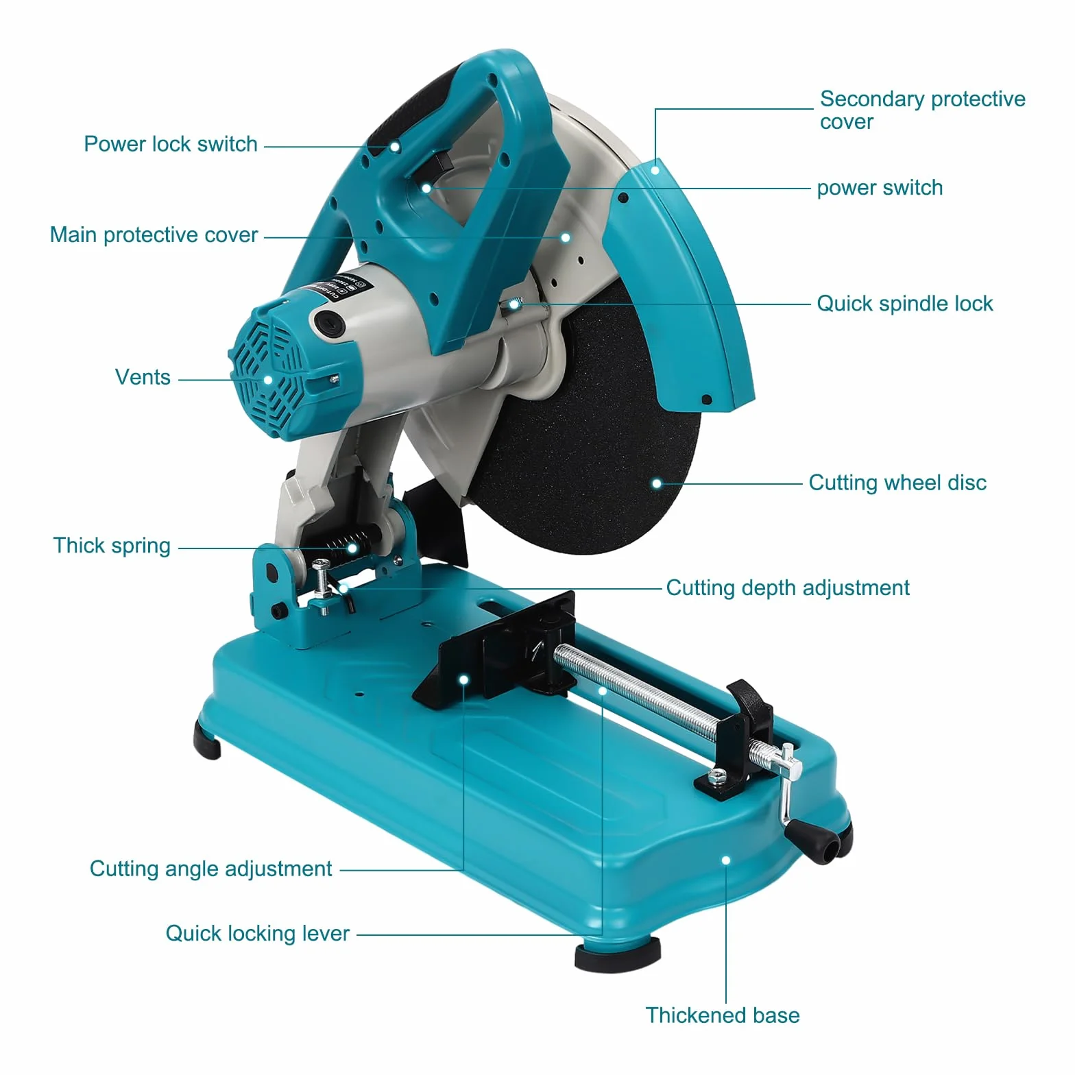 Sierra de corte de metal, 2800 W, sierra capsular 3800 rpm, máquina de corte ajustable, 0-45° para cortar madera, metal