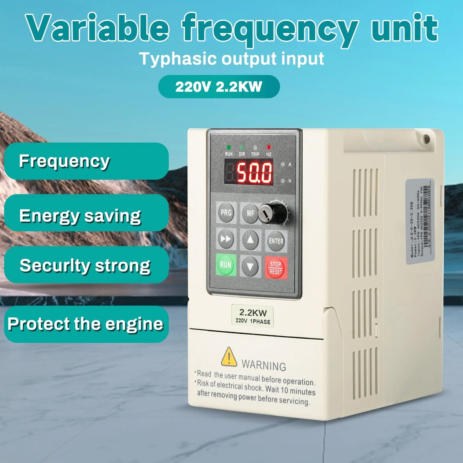 DEWIN Variador de Frecuencia Monofasico,2.2kW 220V Entrada y Salida Monofásica,Variador de Frecuancia Regulador de Velocidad Motor 220V(Modelo de fábrica:JLS-E-2S-2.2GB)