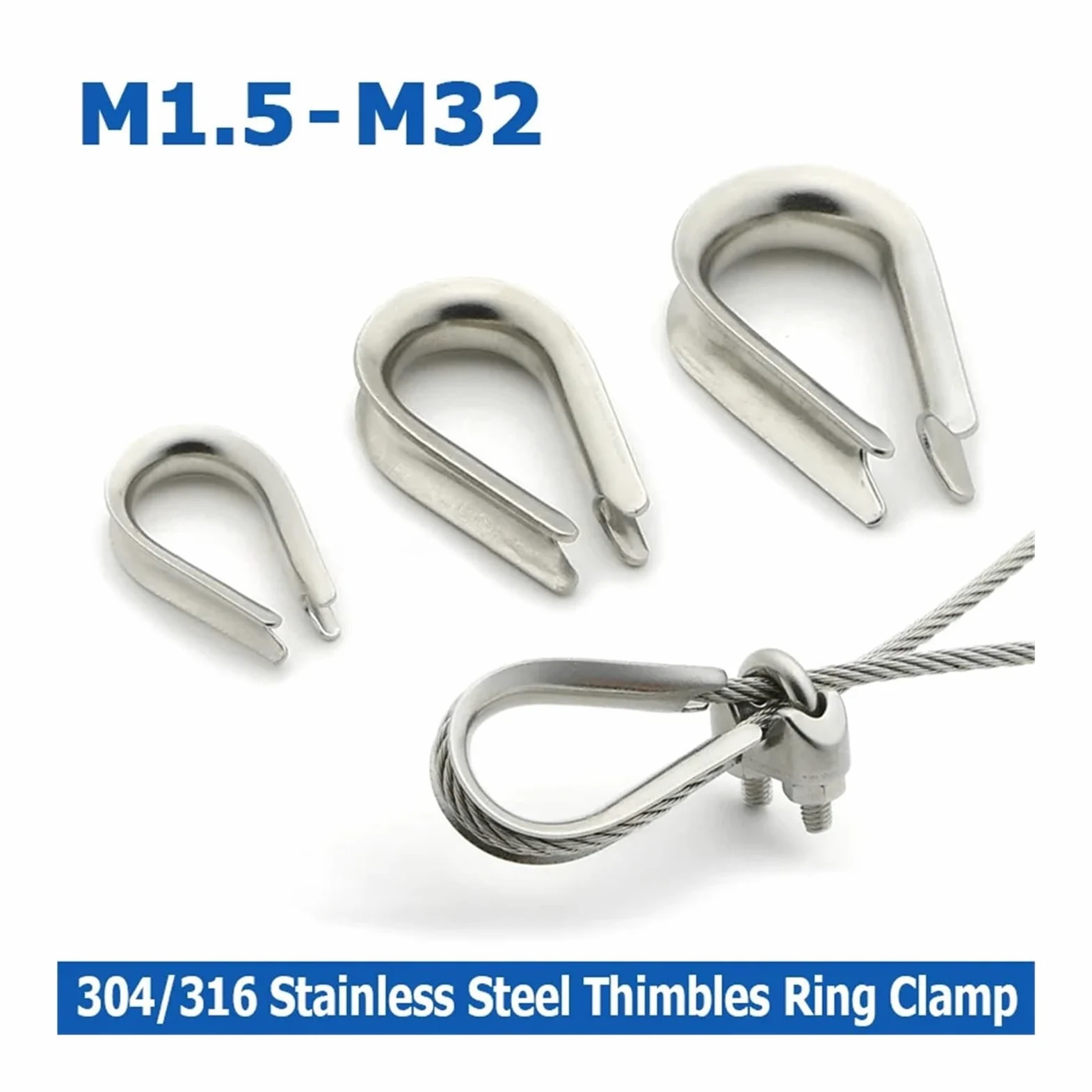 1-10 Uds M1.5-M32 Dedales De Acero Inoxidable 304 Abrazadera Anillo Cable Cuerda Funda Protectora Aparejo(M16,316_5PCS)