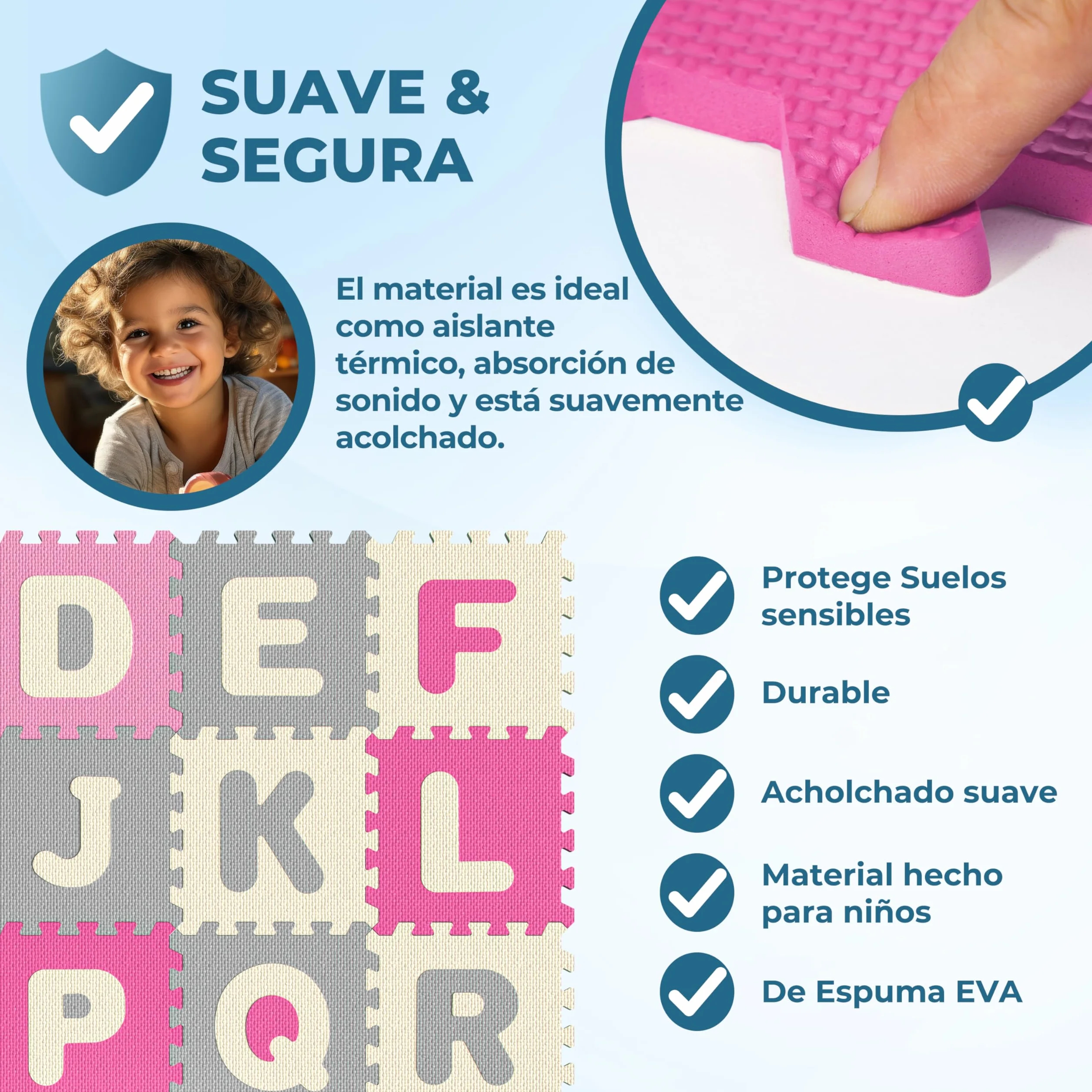 Spielwerk Alfombra Puzzle XXL 86 Piezas Letras Números 3,3m² Gomaespuma Rosa