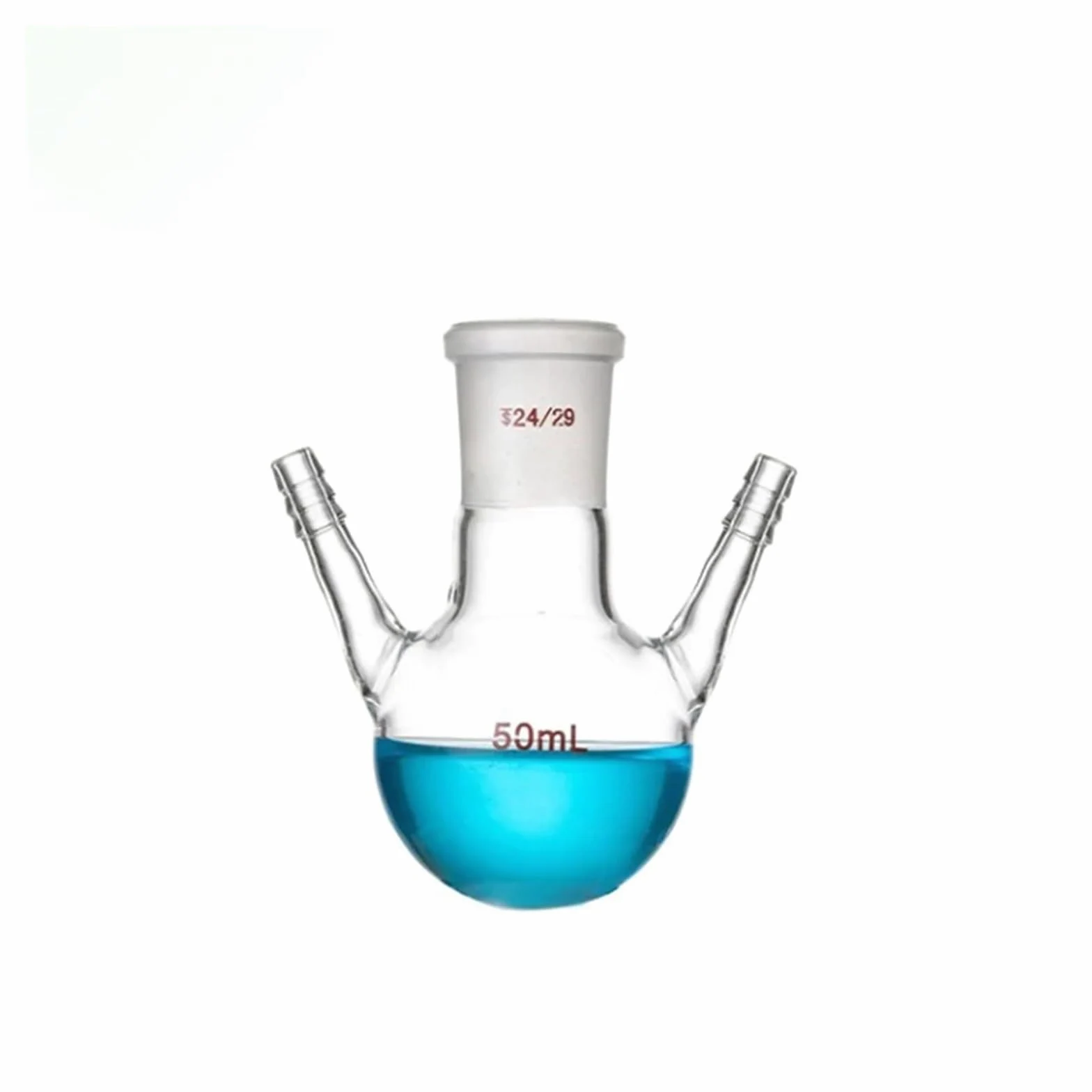 Matraz de doble rama con tubo de rama, matraz de reacción de fondo redondo esférico de vidrio, boca estándar(50ML/24)