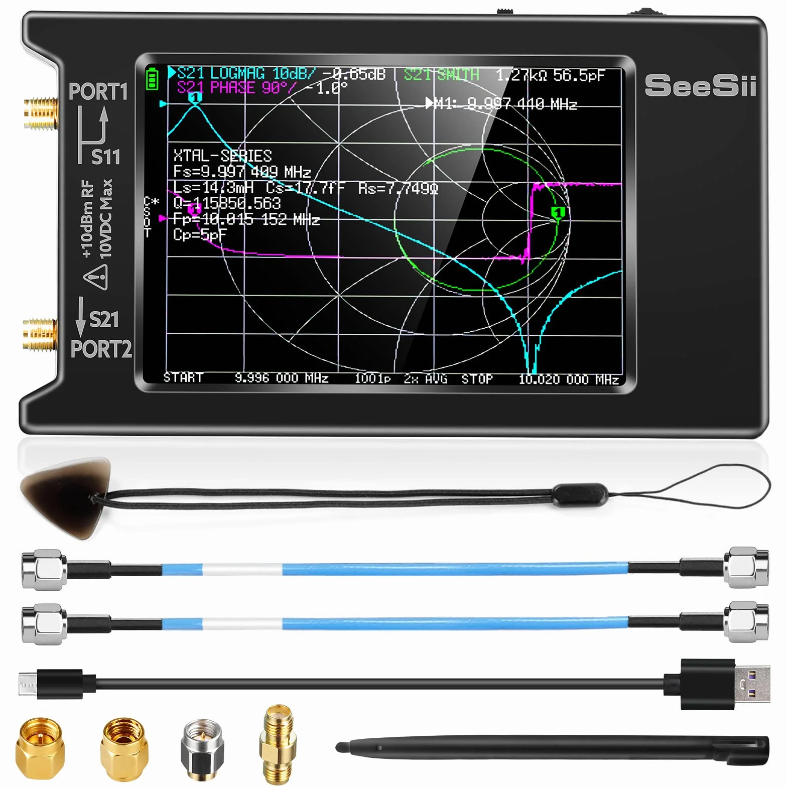 Seesii LiteVNA Analizador de Redes Vectoriales, 4'' Analizador de Antenas 50kHz-6,3GHz Soporta Almacenamiento de Datos para S Parámetros HF VHF UHF SWR Retraso de Fase Smith Chart