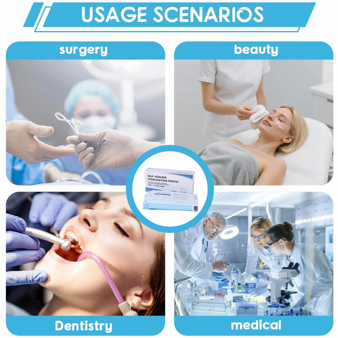 Autoadhesivas Bolsa de Autosellado, Pack 150 bolsas de esterilizacion para instrumentos dentales y manicura