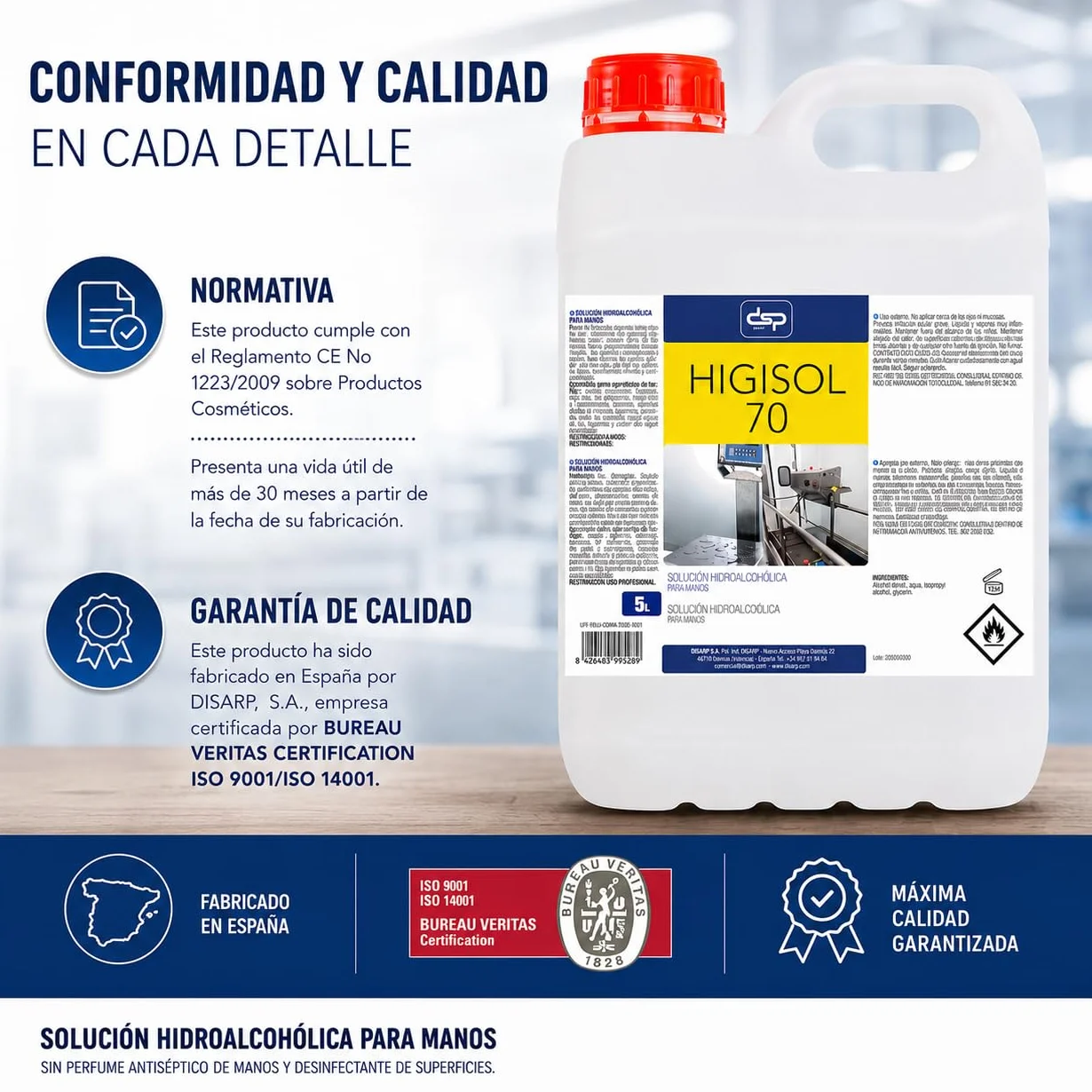 HIGISOL 70 SOLUCION HIGIENIZANTE HIDROALCOHOLICA ANTIBACTERIAS 5L