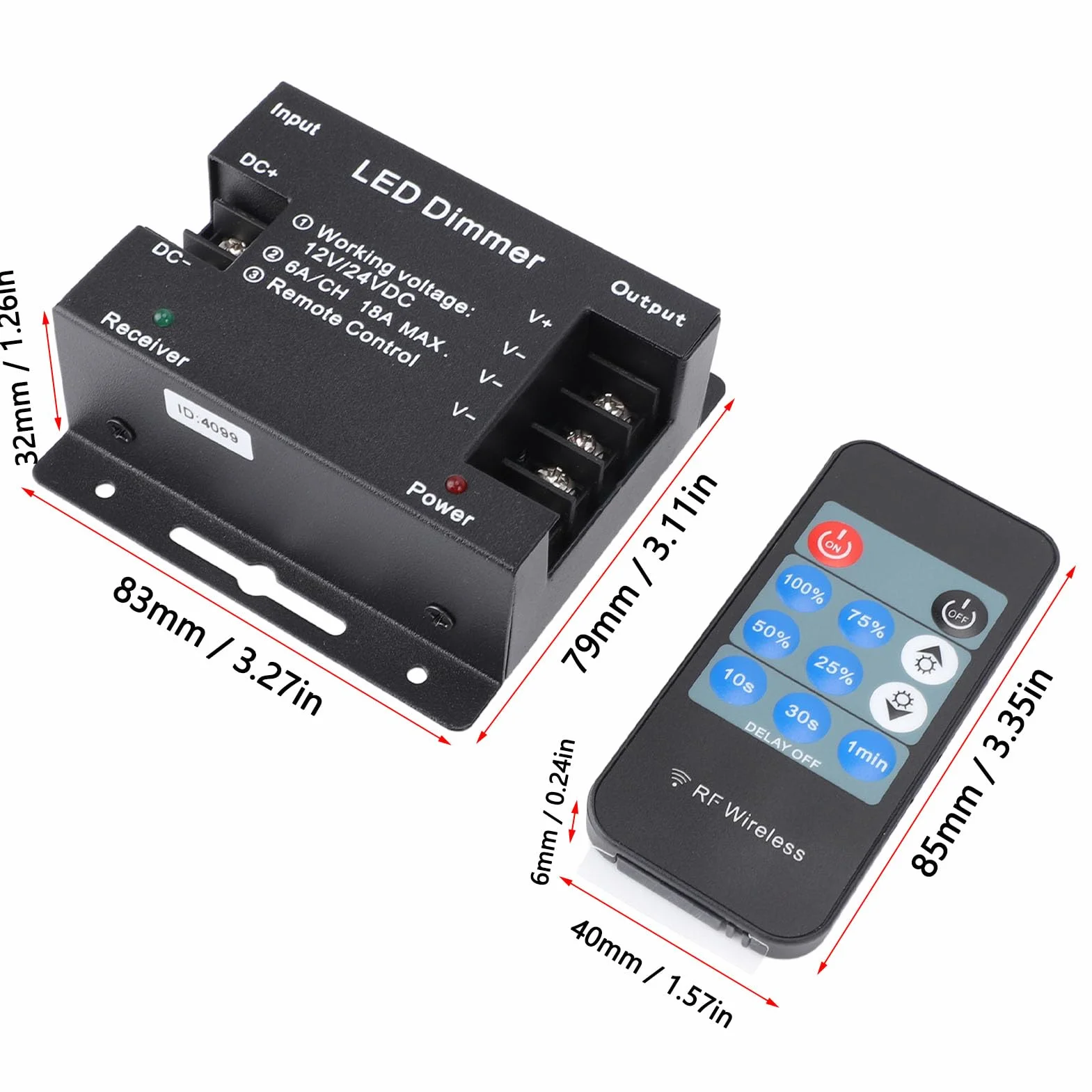 Atenuador LED Remoto Inalámbrico RF, Controlador PWM DC 12V-24V 30-50 Metros