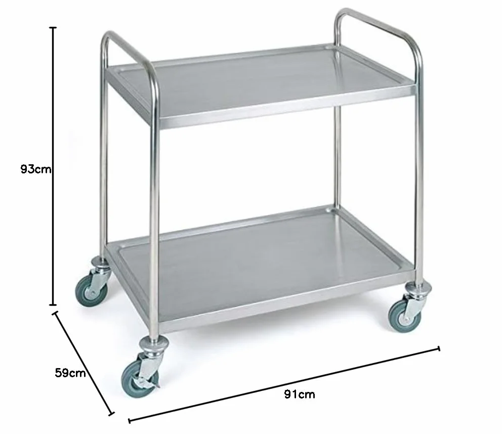 APS Servier – /Transporte máquina Aprox. 91 x 59 cm, Altura 93 cm de Acero Inoxidable Mate, 2 estantes a Dimensiones: Aprox. 83 x 51 cm Dimensiones Entre Borden Color 56 cm