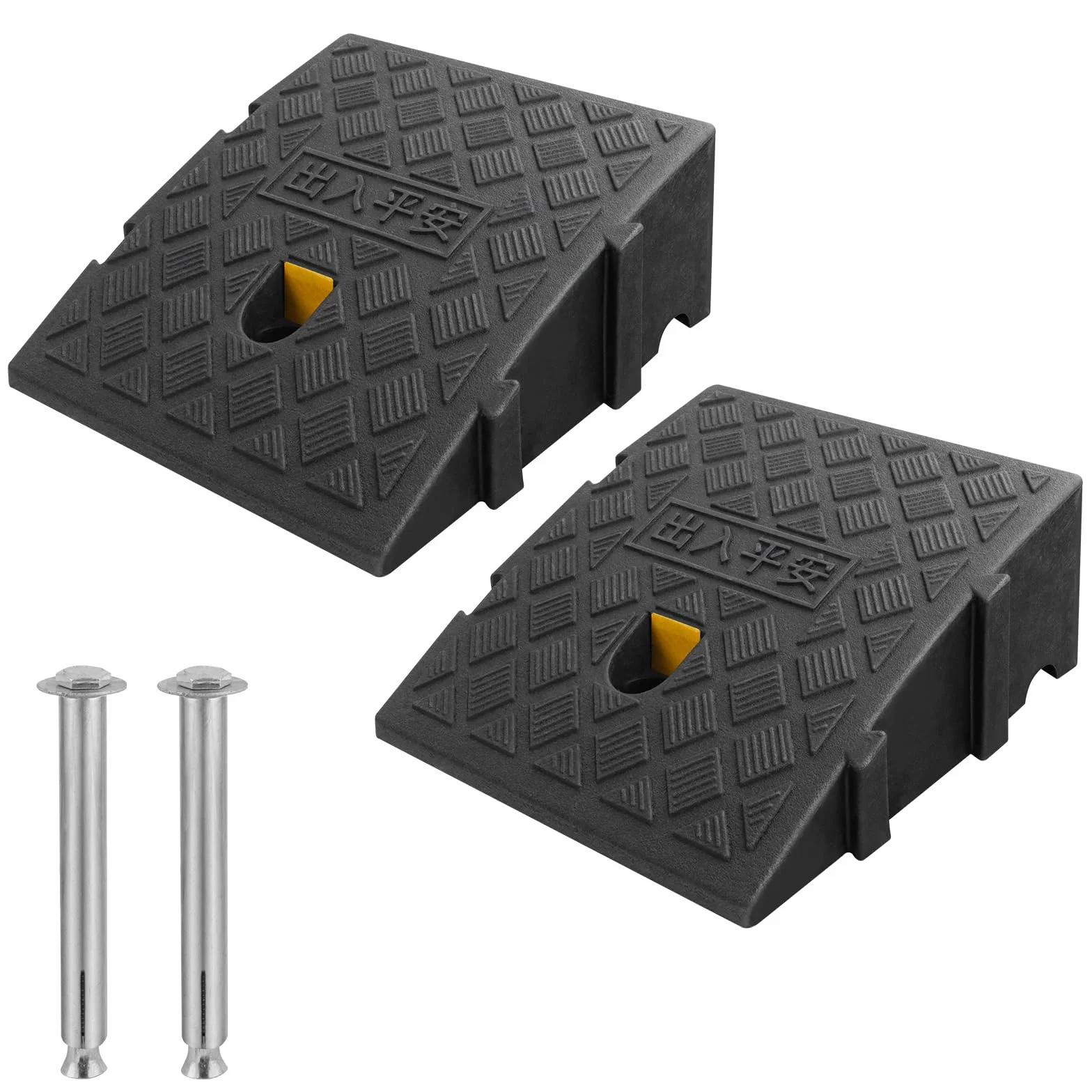 Rampa bordillo de plástico 2 PCS para Silla de Ruedas, Scooters, Bicicletas, Puertas y escalones Negro 25×27×11cm
