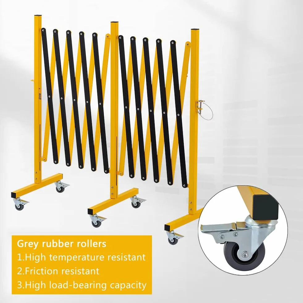 Barricada de metal expandible industrial de 5 metros, barrera de seguridad fácil de instalar con ruedas, barrera móvil flexible, valla de tráfico ajustable