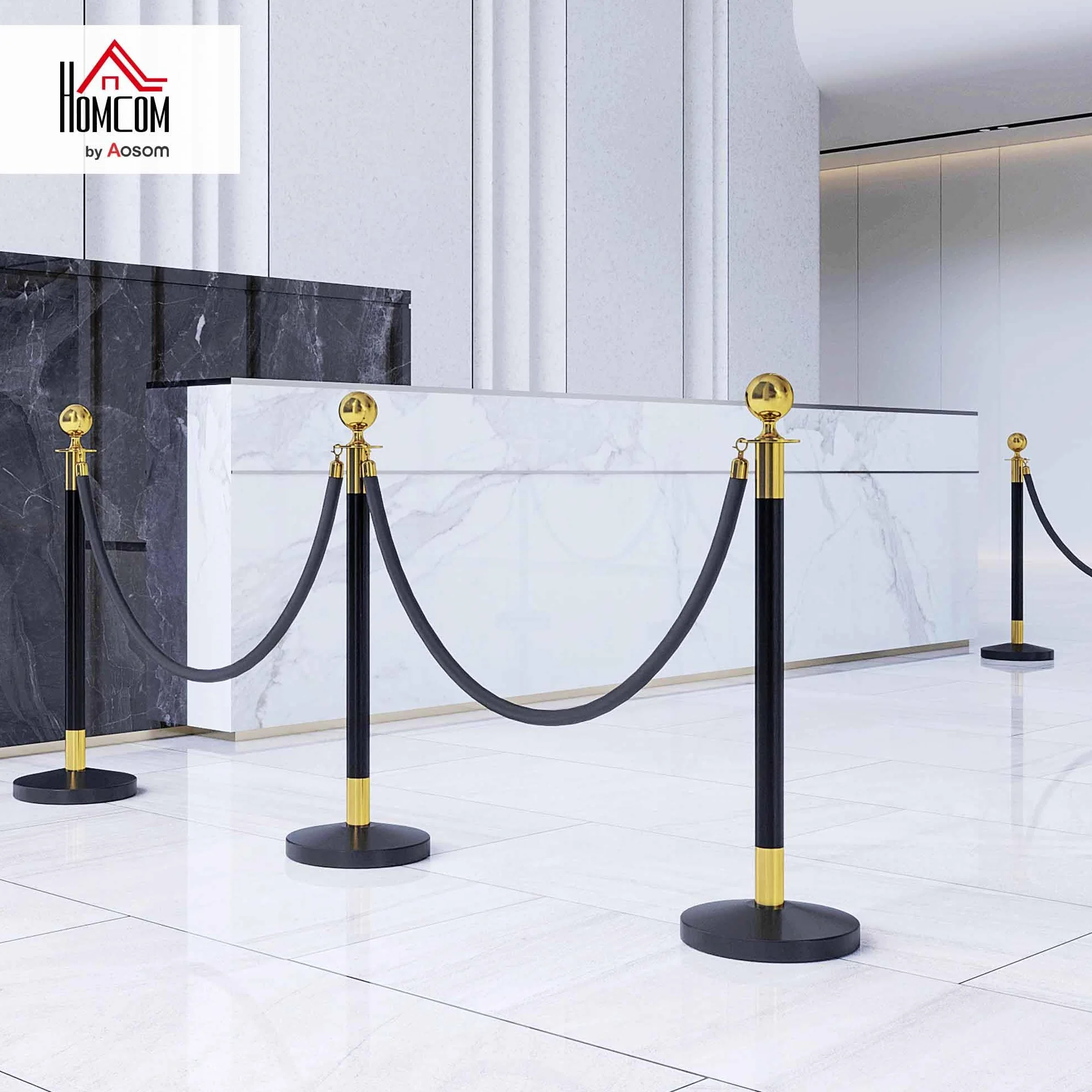 HOMCOM Postes Separadores de Acero Inoxidable 96 cm, Base de Agua, Cuerda de Terciopelo 1,5 m, Negro