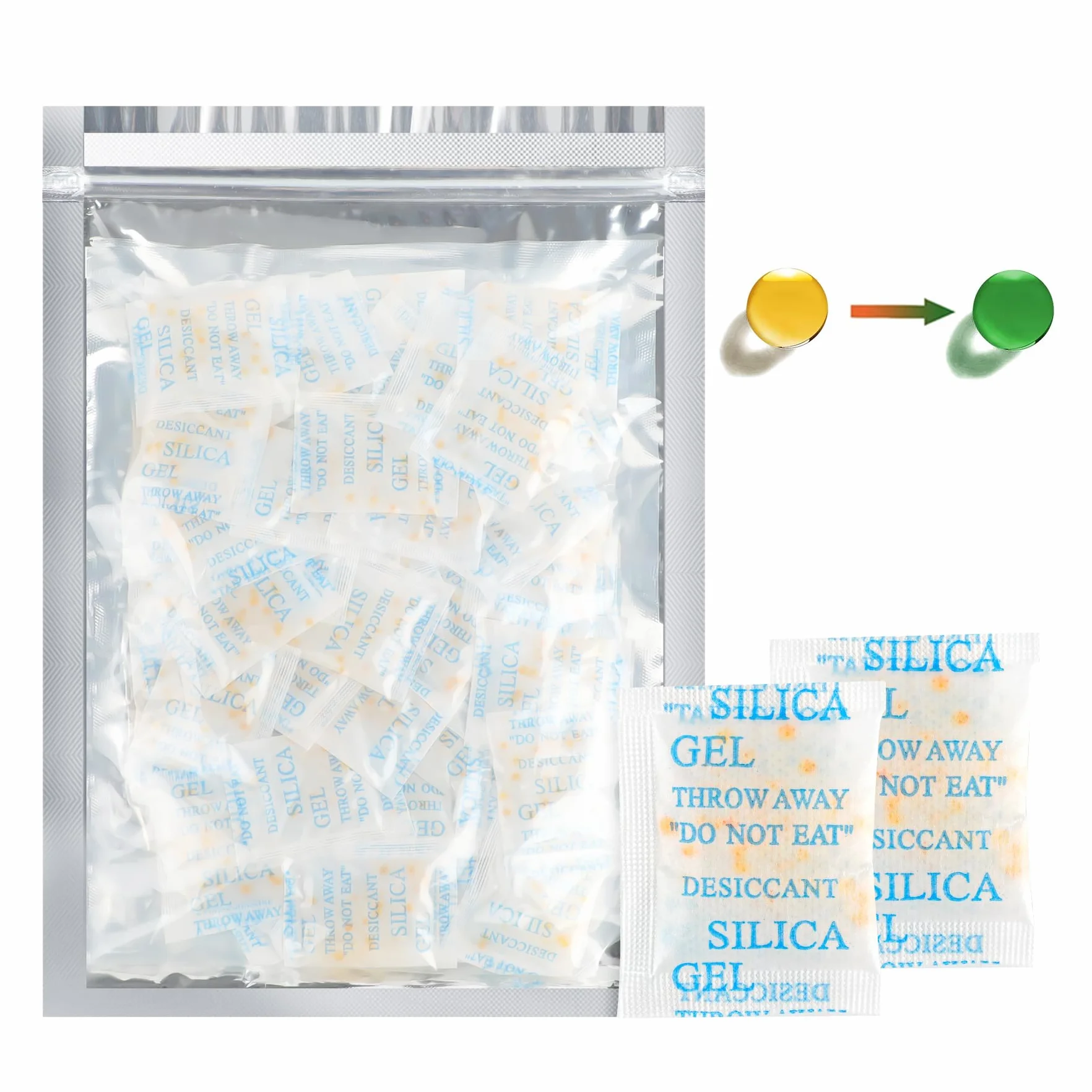 OMECO 5g x 60 Bolsas de Gel de Sílice Indicador de Humedad Naranja, Paquete Desecante Antihumedad para Cámaras, Cajones, Libros