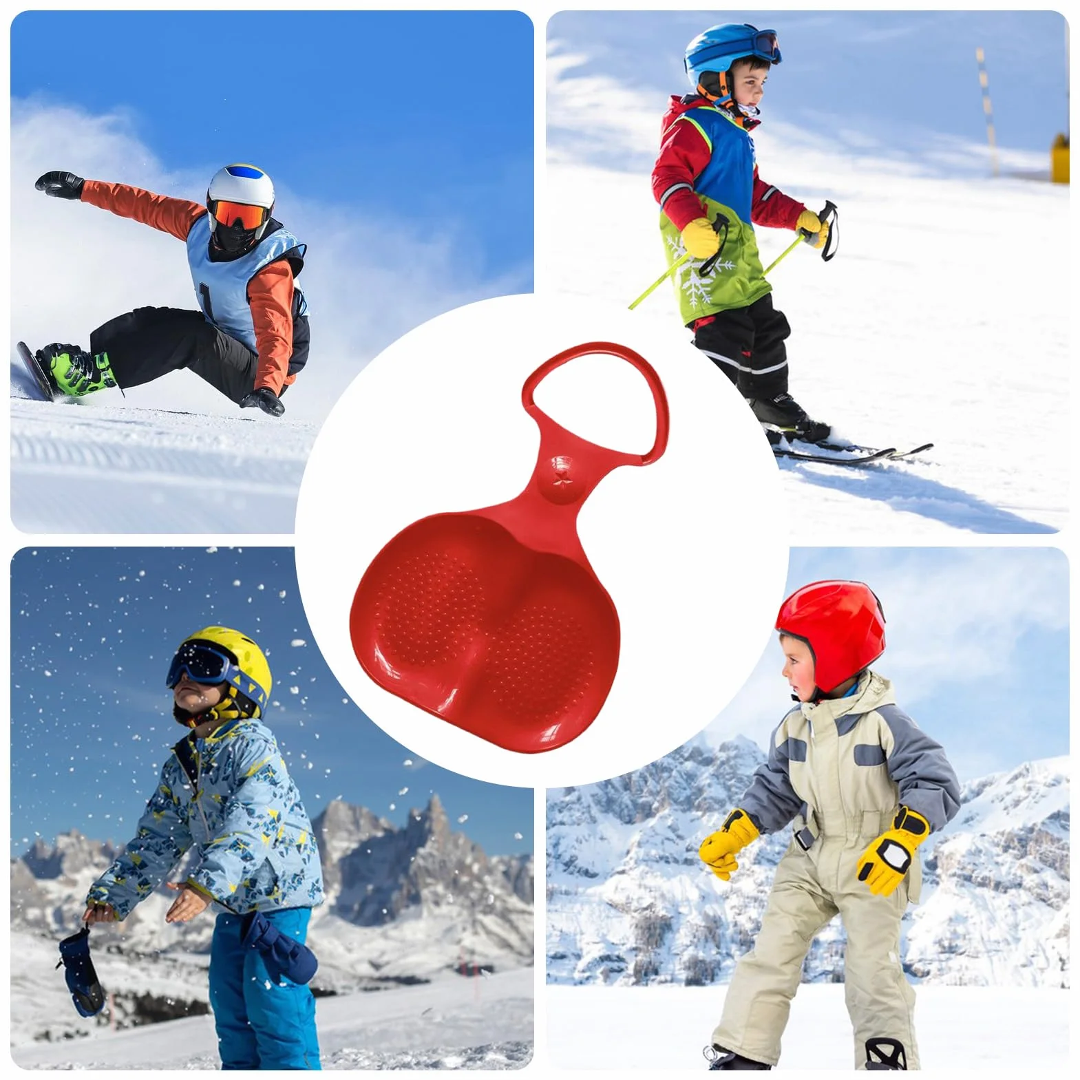 Trineo de nieve Bob con asa para familias, niños y adultos