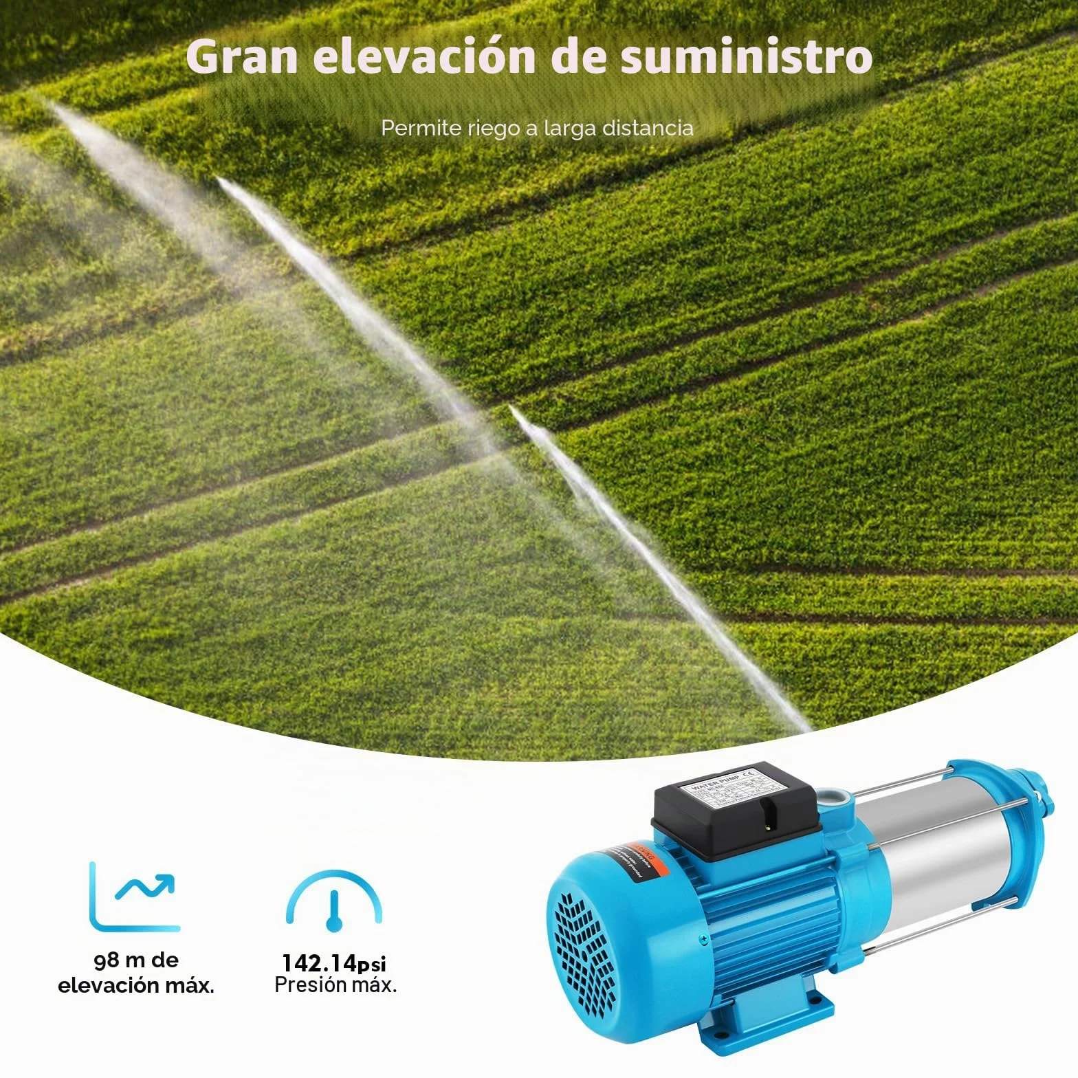 Bomba centrífuga de jardín autocebante con interruptor de presión, acero inoxidable, 1,8 CV, 4000 l/h, riego agrícola, jardín, estanques