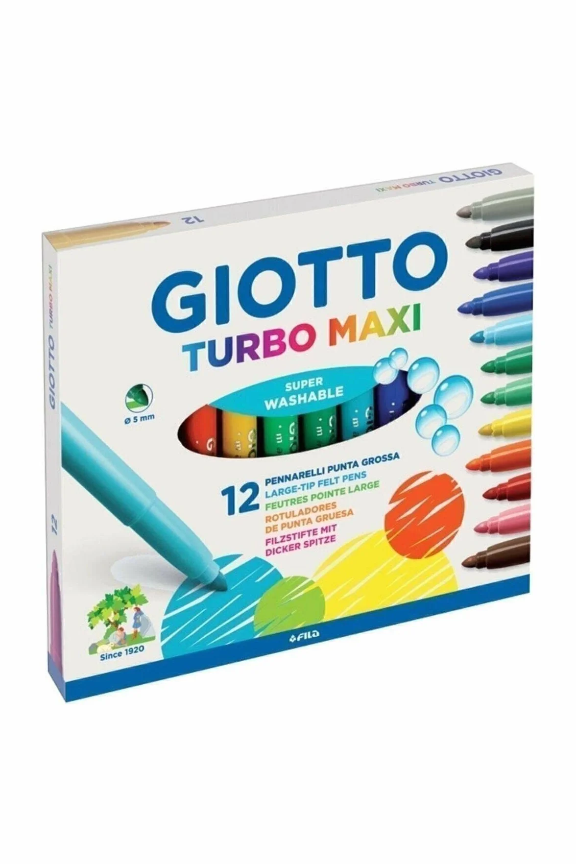 Rotuladores Súper Lavables GIOTTO Turbo Maxi Punta 5mm Colores Surtidos 12 unidades