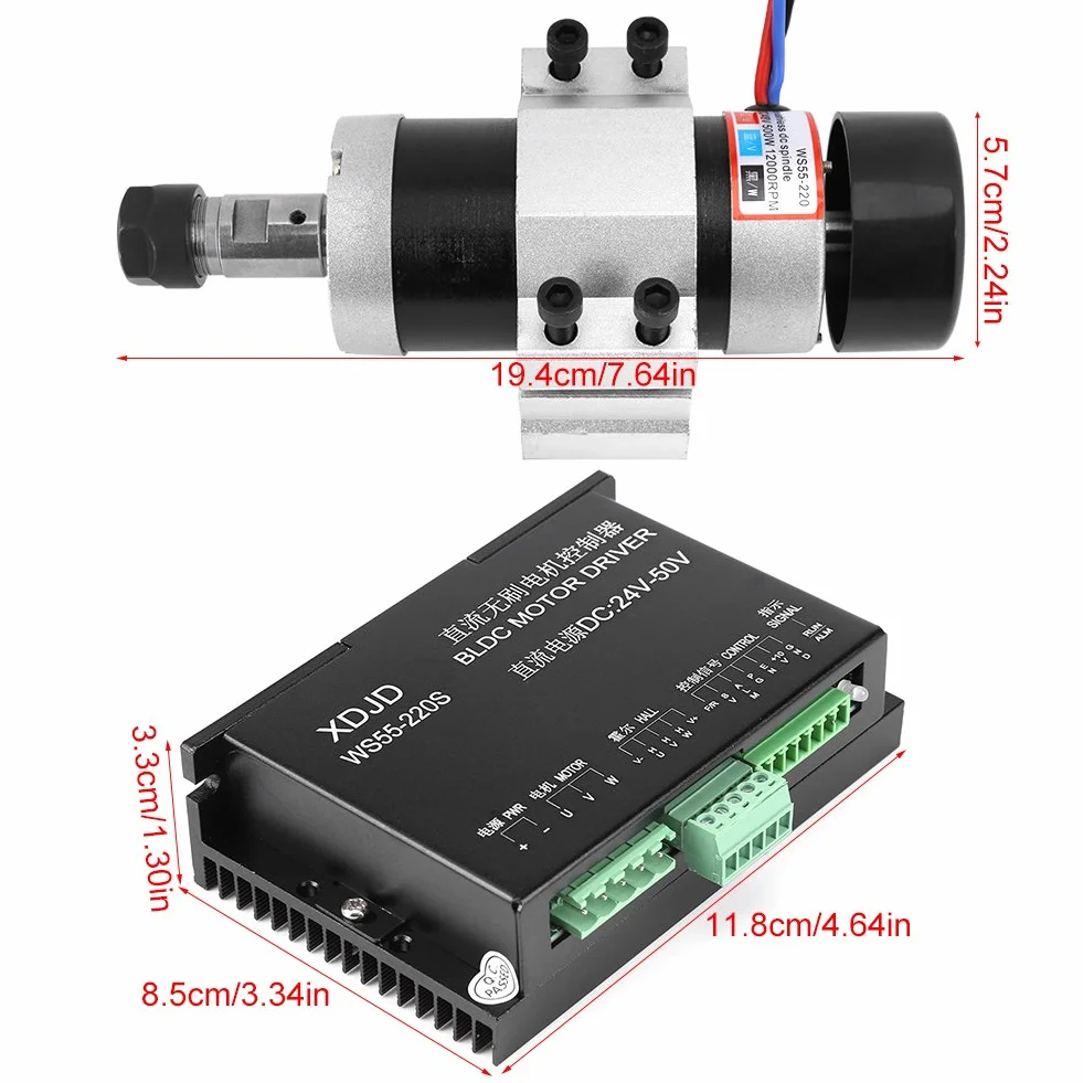 Motor de Husillo Set ER16 500W 12000r/min Refrigeración por Aire de Alta Velocidad Sin Escobillas con Motor de Motor Potenciómetro Interruptor de Sujeción