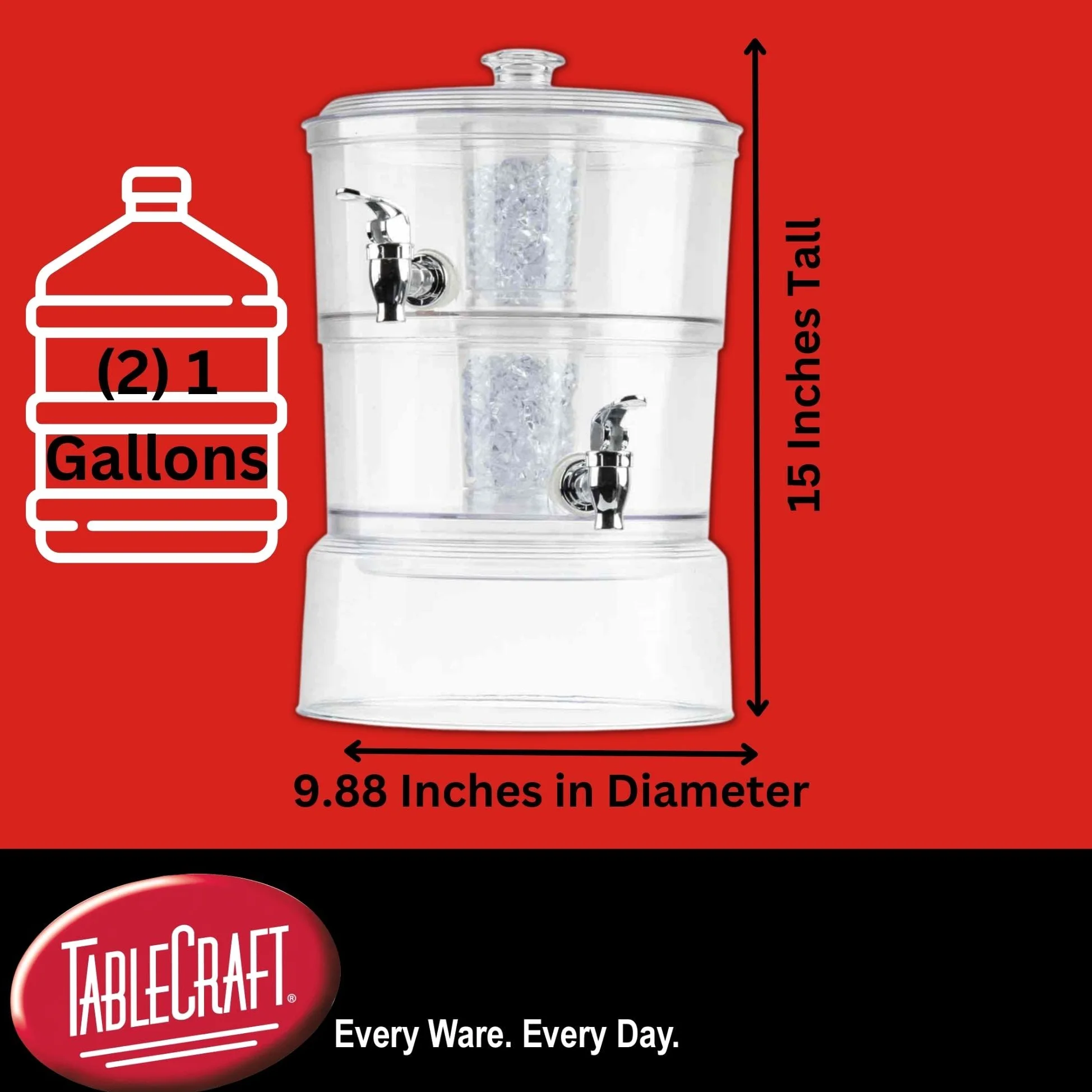 Tablecraft 10961 Dispensador de Bebidas apilable de Dos Niveles de 2 galón, Acrílica, Transparente