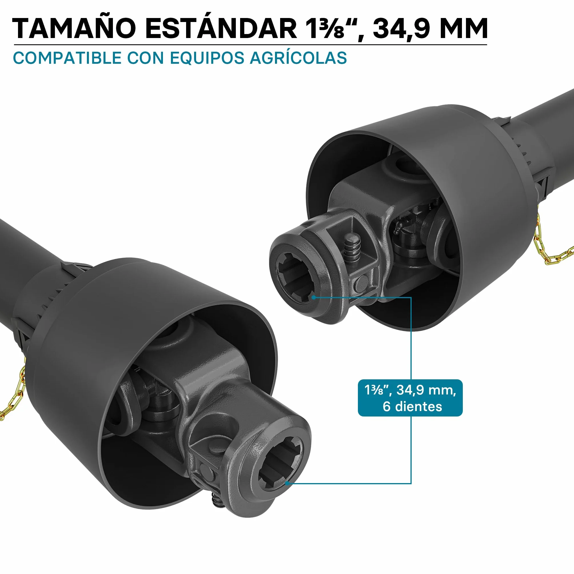 WilTec Toma de Fuerza T1 Eje transmisión cardán 800-880mm 210Nm 540rpm PTO 18kW 25CV 2X 1 3/8" 6 Dientes