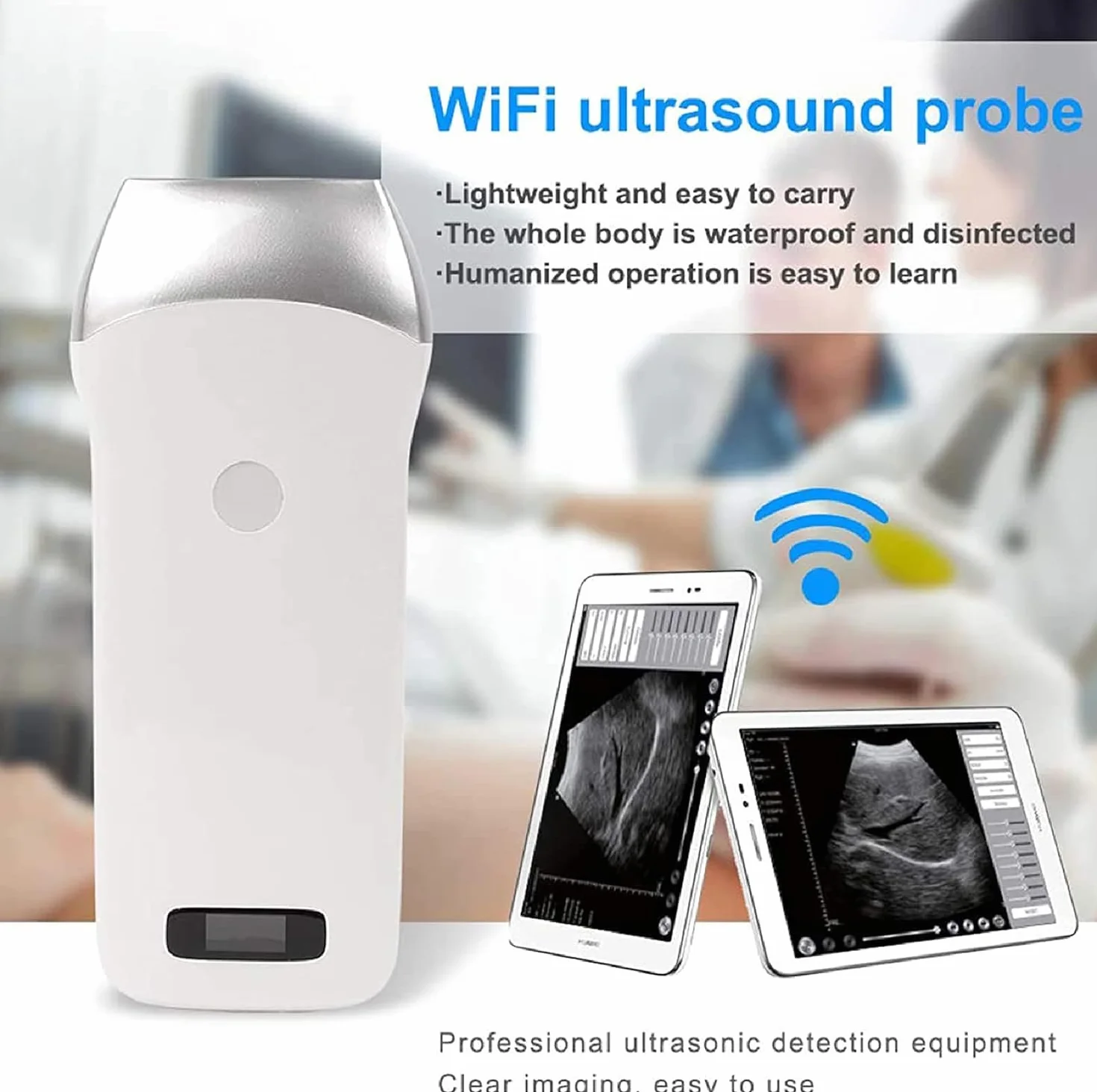 Escáner de ultrasonido inalámbrico portátil, sonda de instrumento de diagnóstico de embarazo veterinario, teléfonos inteligentes compatibles, tableta, for cerdos y ovejas (teléfono móvil no incluido)