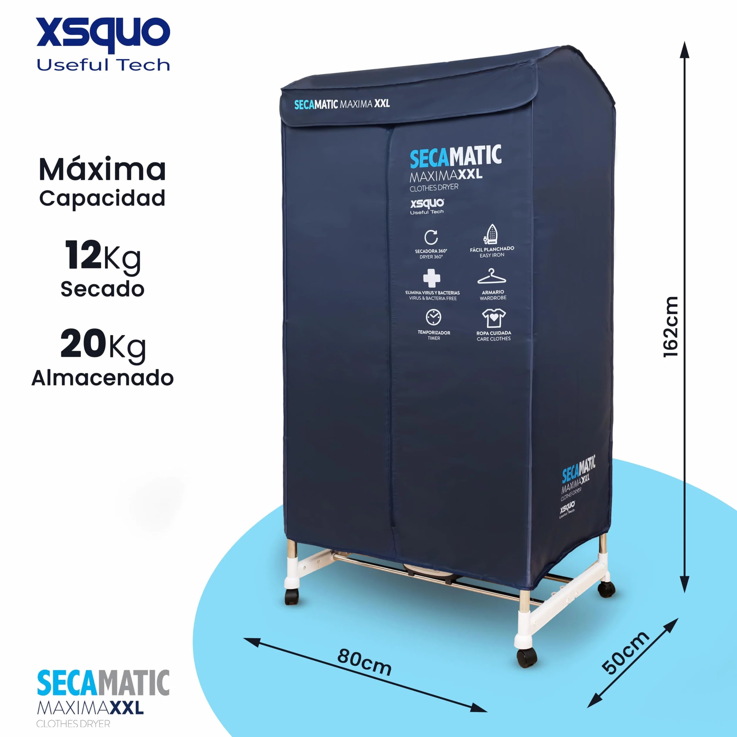 Secadora de ropa Secamatic XXL 1500W 12 kg 20 kg Tendedero Armario control remoto Temporizador digital 180 min ECO Turbo Plus Frio