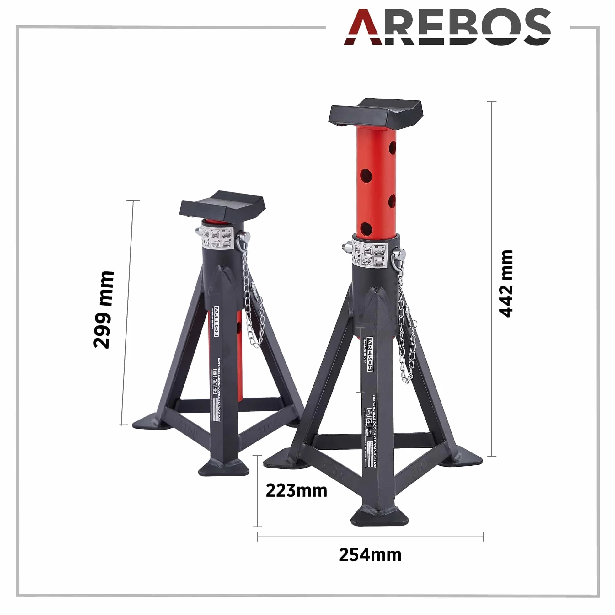 Arebos Gato hidráulico Plano 3T | 2 Soportes | 3 toneladas de Capacidad de Carga | 2 Soportes | Gato para Taller y aficiones | Gato para automóviles