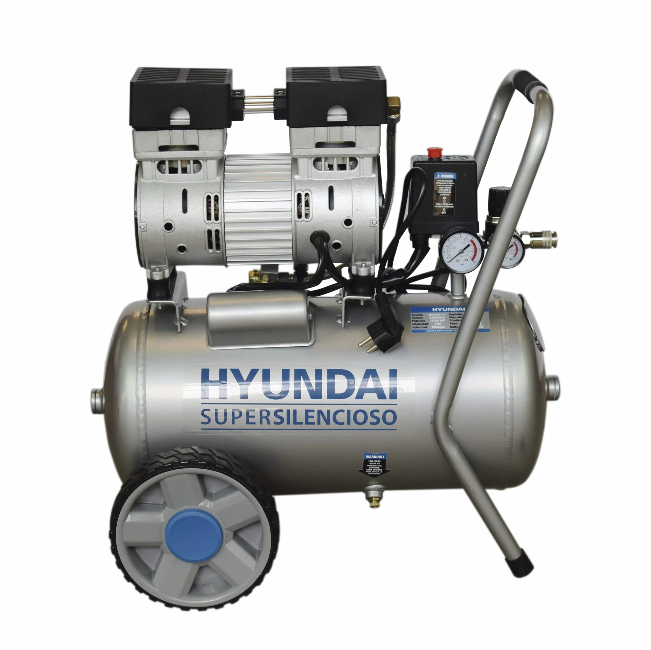 Hyundai HYAC24-1S Compresor silencioso, SIN MANTENIMIENTO NO NECESITA ACEITE, plateado