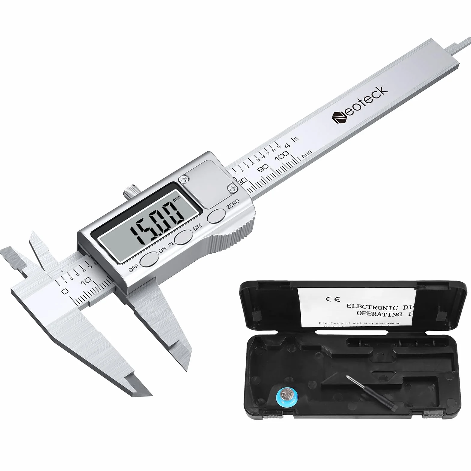 Neoteck Calibre Digital 100 mm Acero Inoxidable inch/mm Herramienta Medición