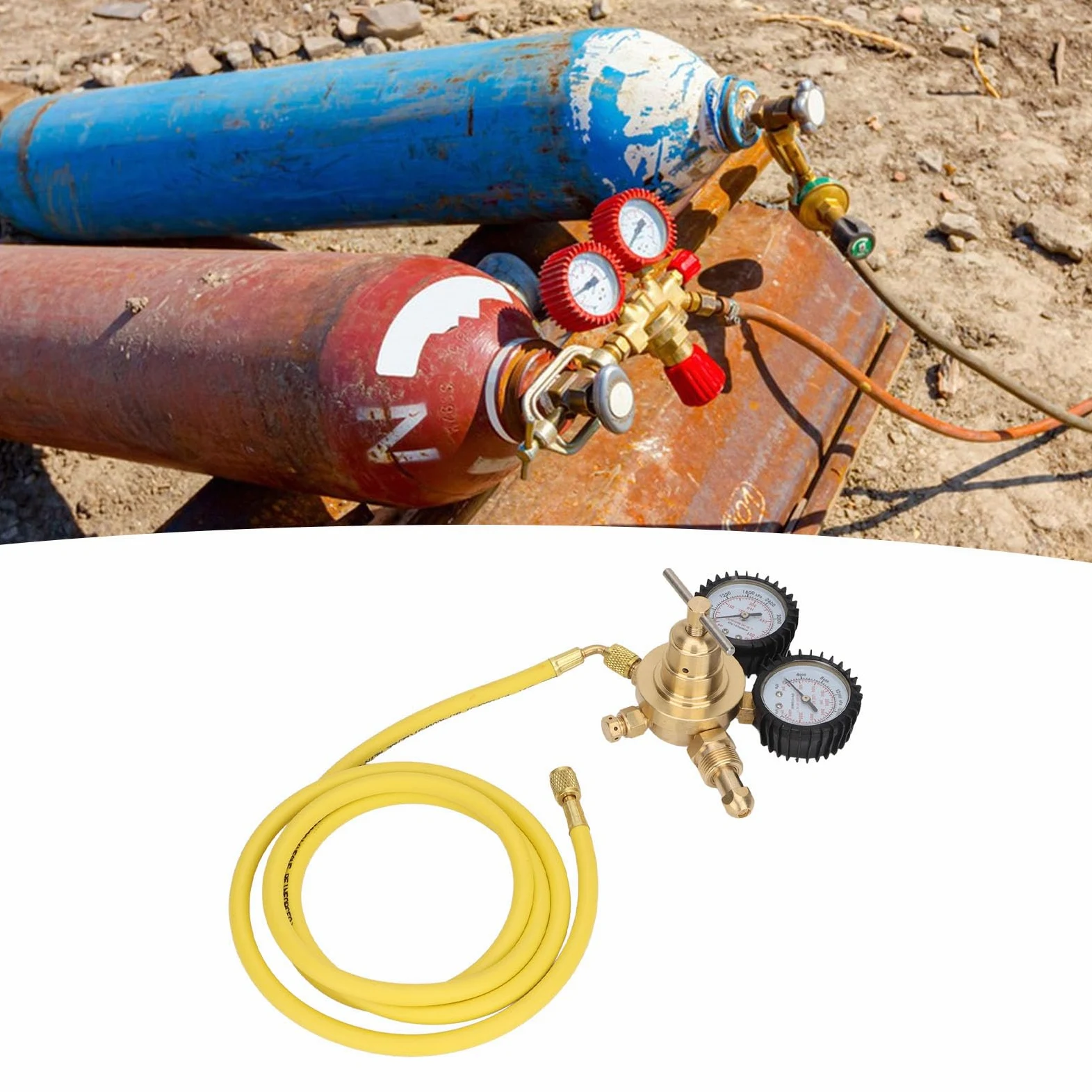 Regulador de Nitrógeno con Manguera, Kit de Prueba de Regulador de Manómetro de Nitrógeno Conexión de Salida de Entrada de Latón con Manguera de 200 Cm