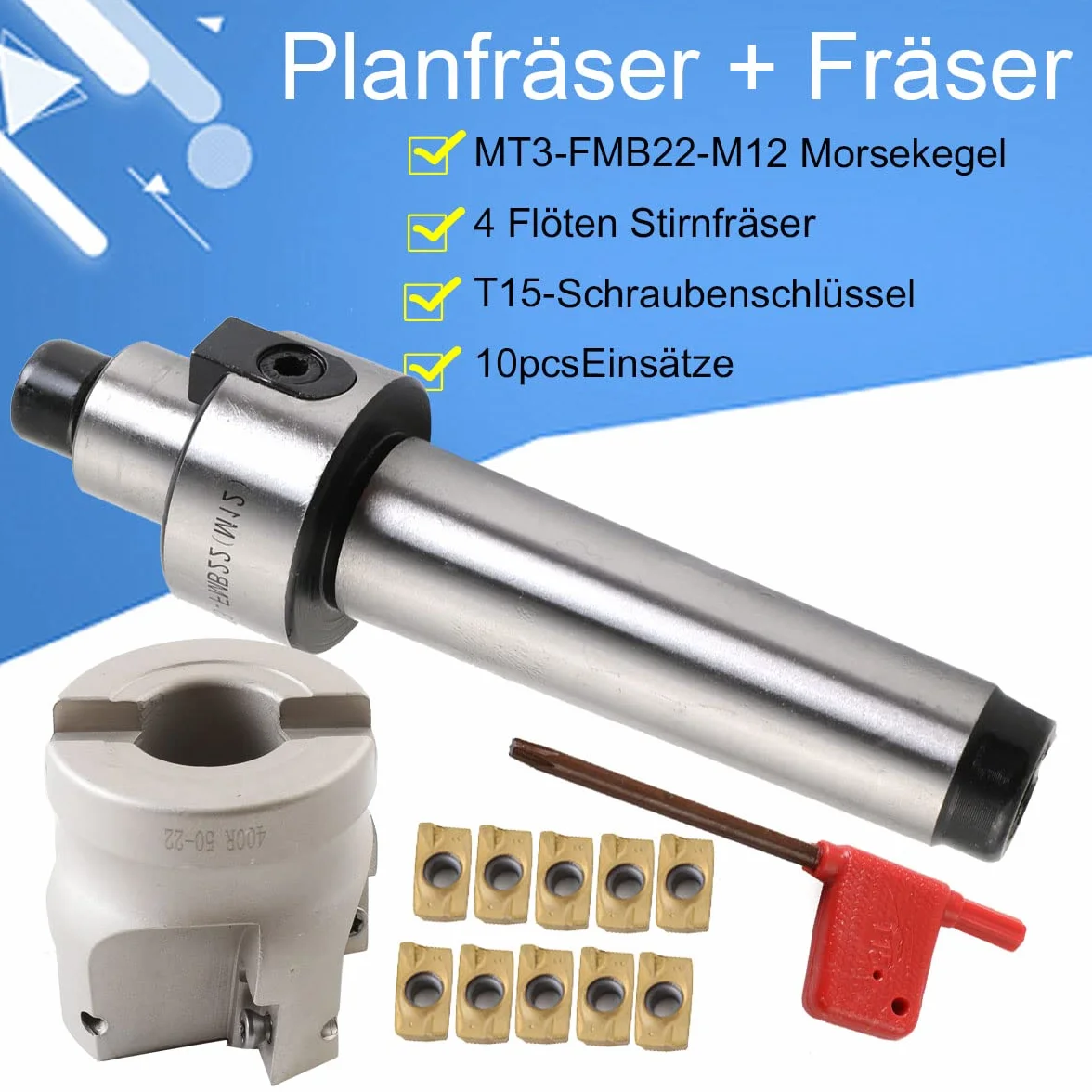 Soporte para fresa de planos MT3-FMB22-M12 400R-50-22, juego de corte CNC APMT1604