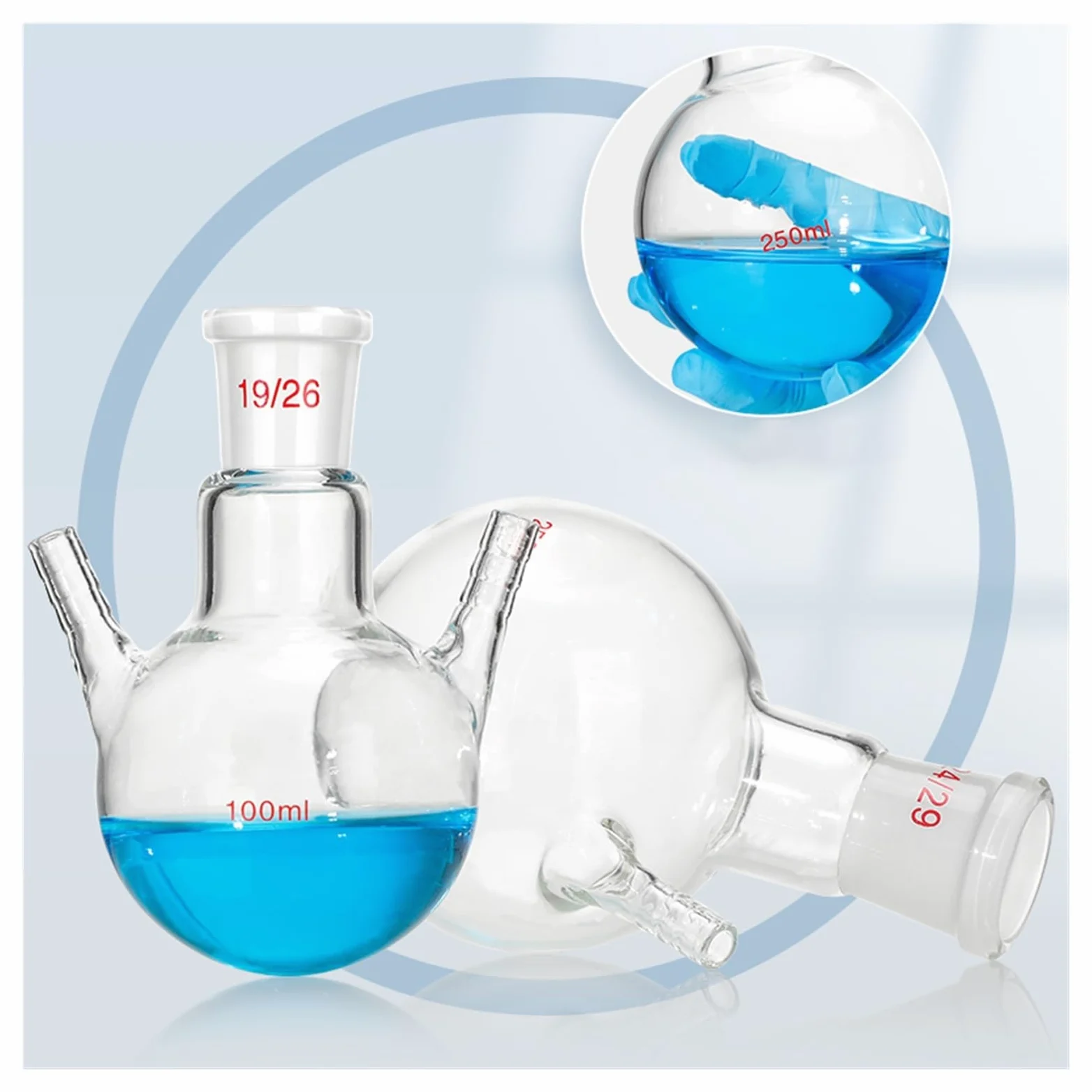 Matraz de doble rama con tubo de rama, matraz de reacción de fondo redondo esférico de vidrio, boca estándar(50ML/24)