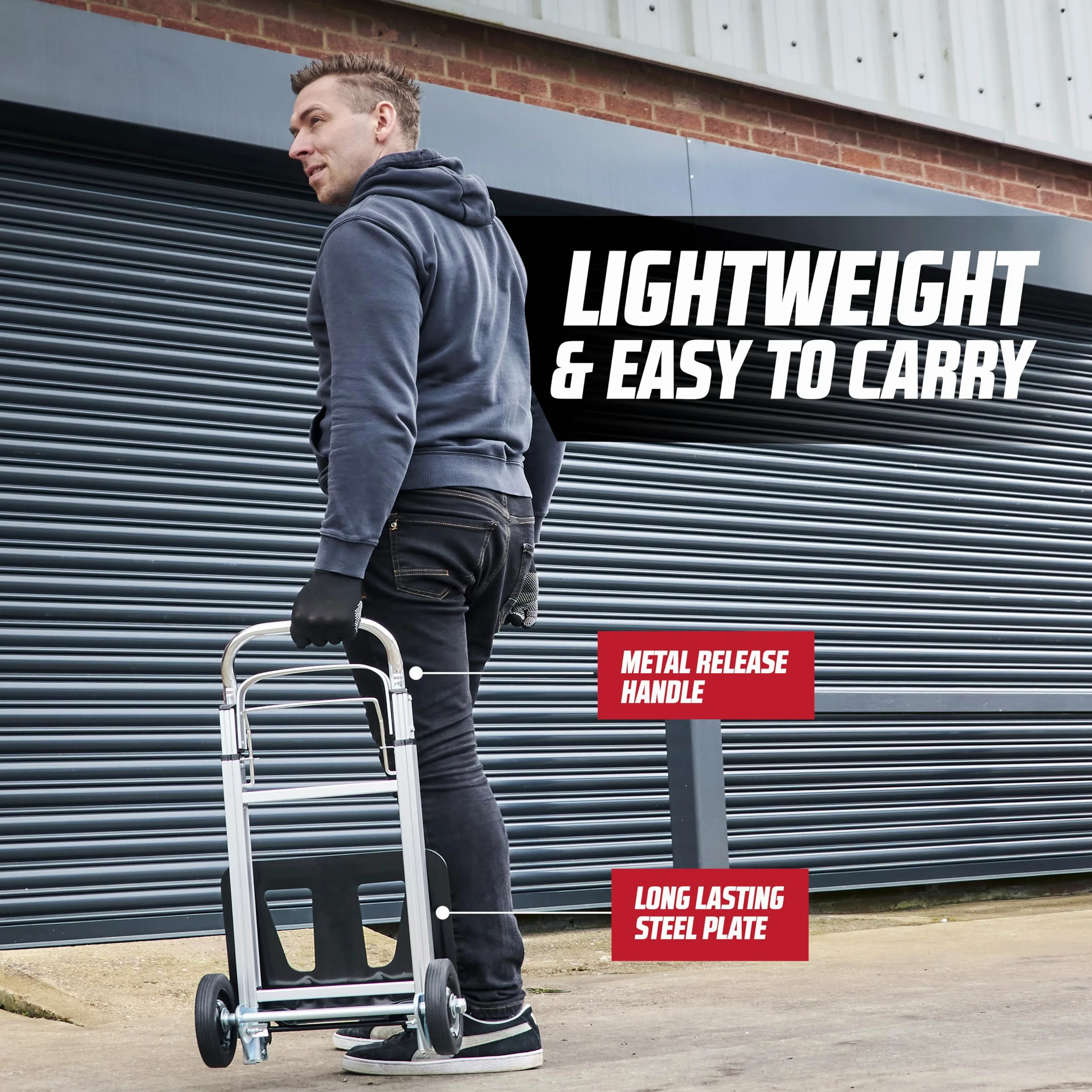MoverX Carretilla de mano plegable de aluminio, carro de mano resistente con ruedas, carrito de transporte multiusos, 90 kg