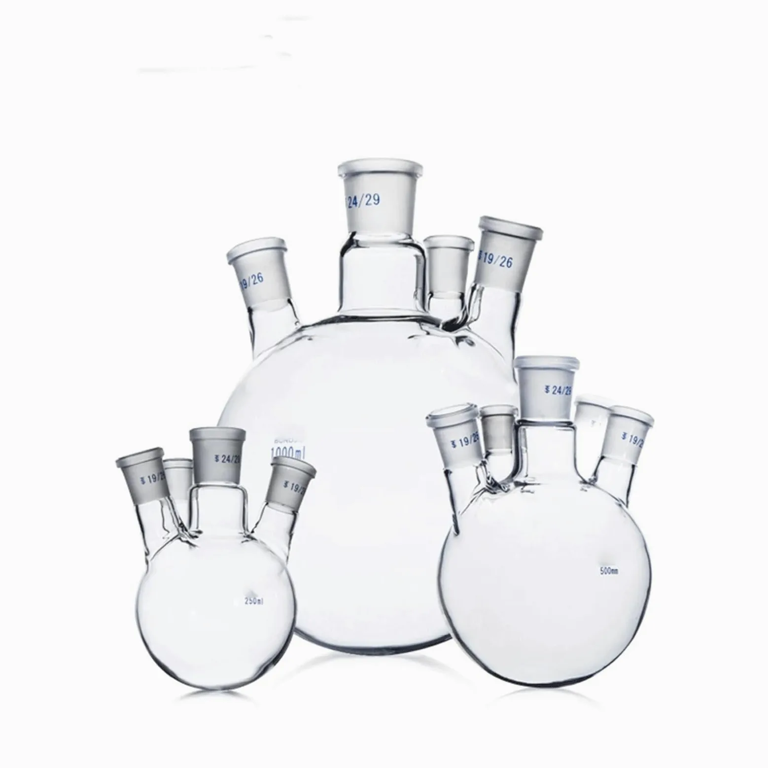 Matraz de vidrio para laboratorio, Matraz de reacción de vidrio estándar de 4 bocas 19/26,24/29,29/32 100-2000 ml(1000ml 24 19 19 14)