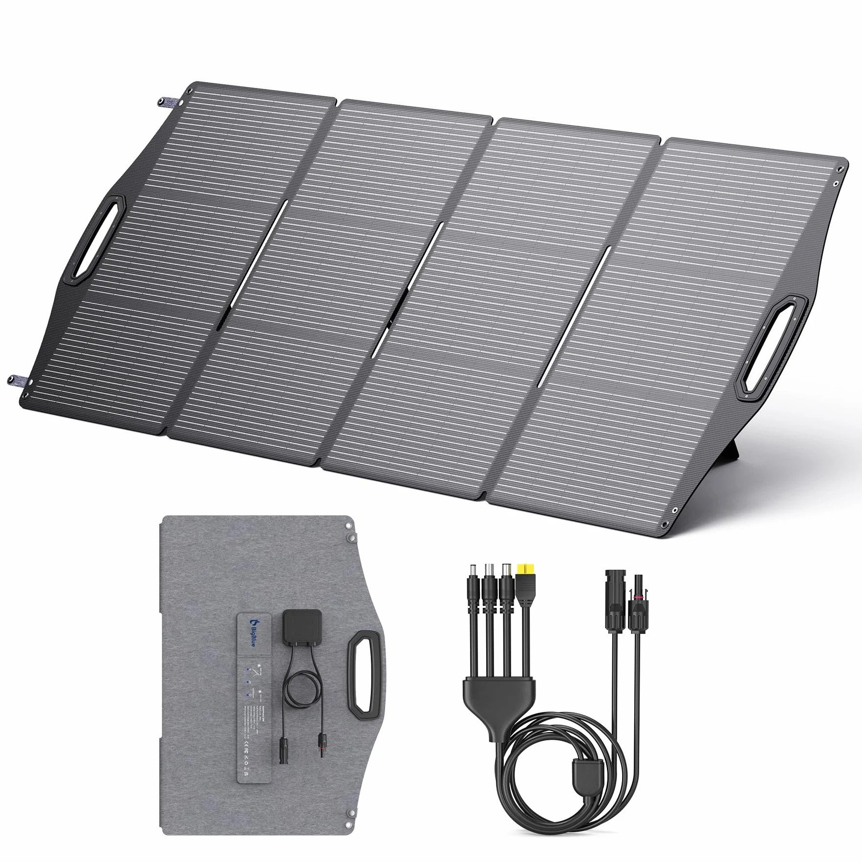 [Célula Solar N-Type] BigBlue 200W ETFE Cargador de Panel Solar para Baterias y Generador Solar, Panel Solar Portátil con Soporte, Impermeable IP68, Diseño Plegable para Exteriores Acampar RV Batería