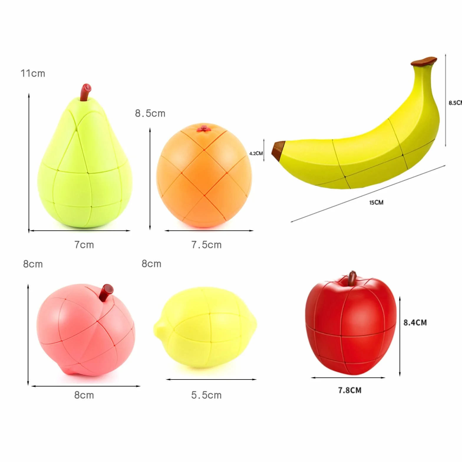 Cubo de Velocidad 3D Frutas Melocotón Limón Naranja Plátano Manzana Pera Cubo Mágico Rompecabezas Paquete de 6