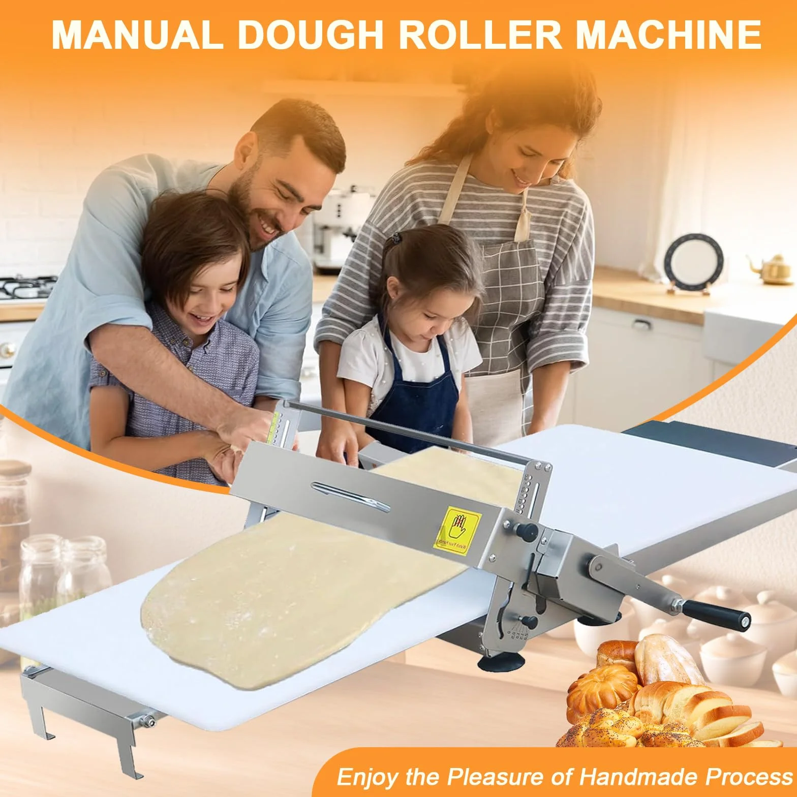 Laminadora de Masa Manual Compacta, 30cm/40cm Laminadora de Masa de Acero Inoxidable, Grosor Ajustable 0-25 mm, para elaborar pizza, croissant y productos de pastelería delicada 400-Model