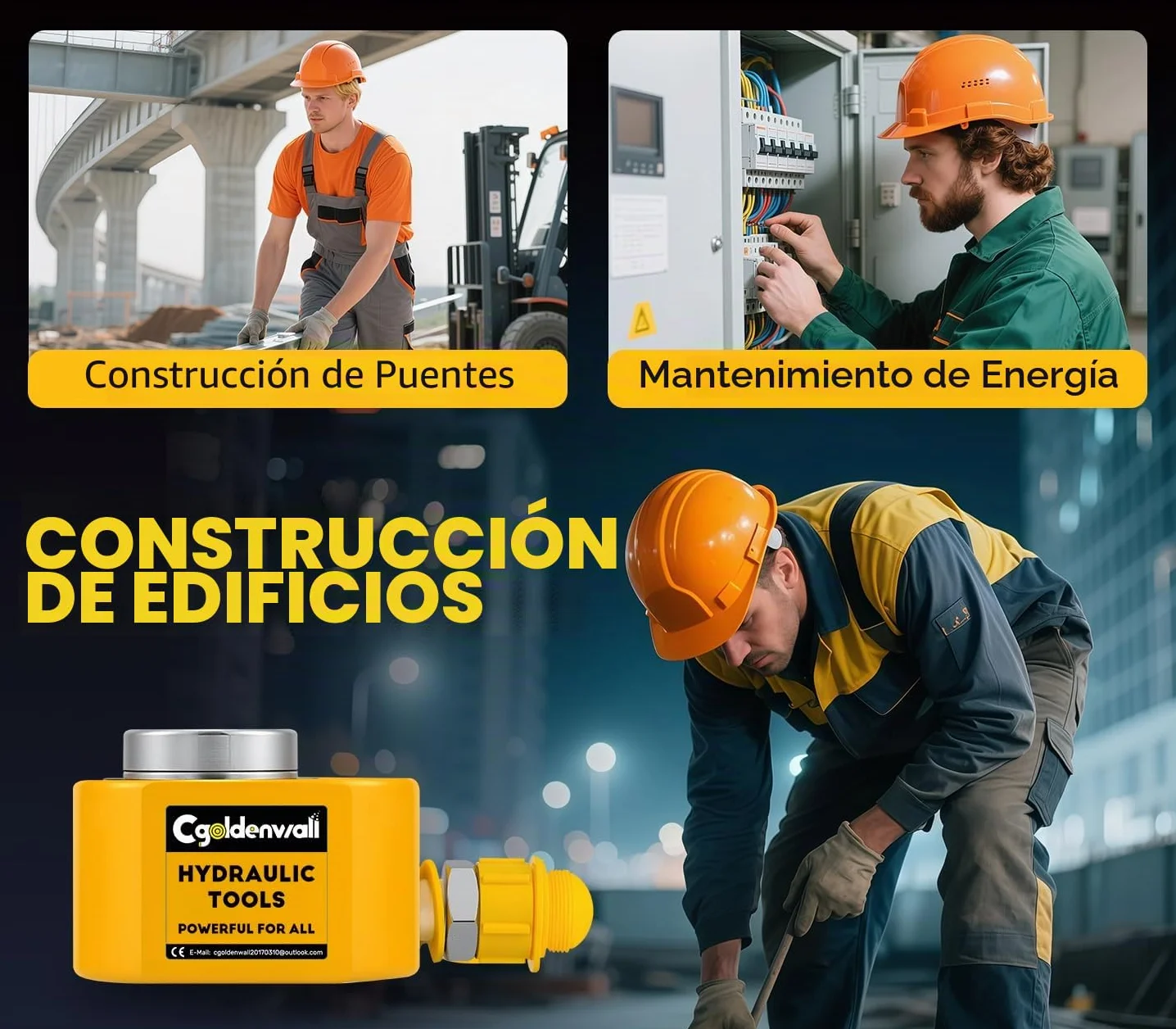 CGOLDENWALL Gato Hidráulico 20T con Bomba CP-180, 14mm Carrera, 58mm Altura Propia, Área Efectiva 33.16cm², para Maquinaria de Construcción (FPY-20T+CP-180)