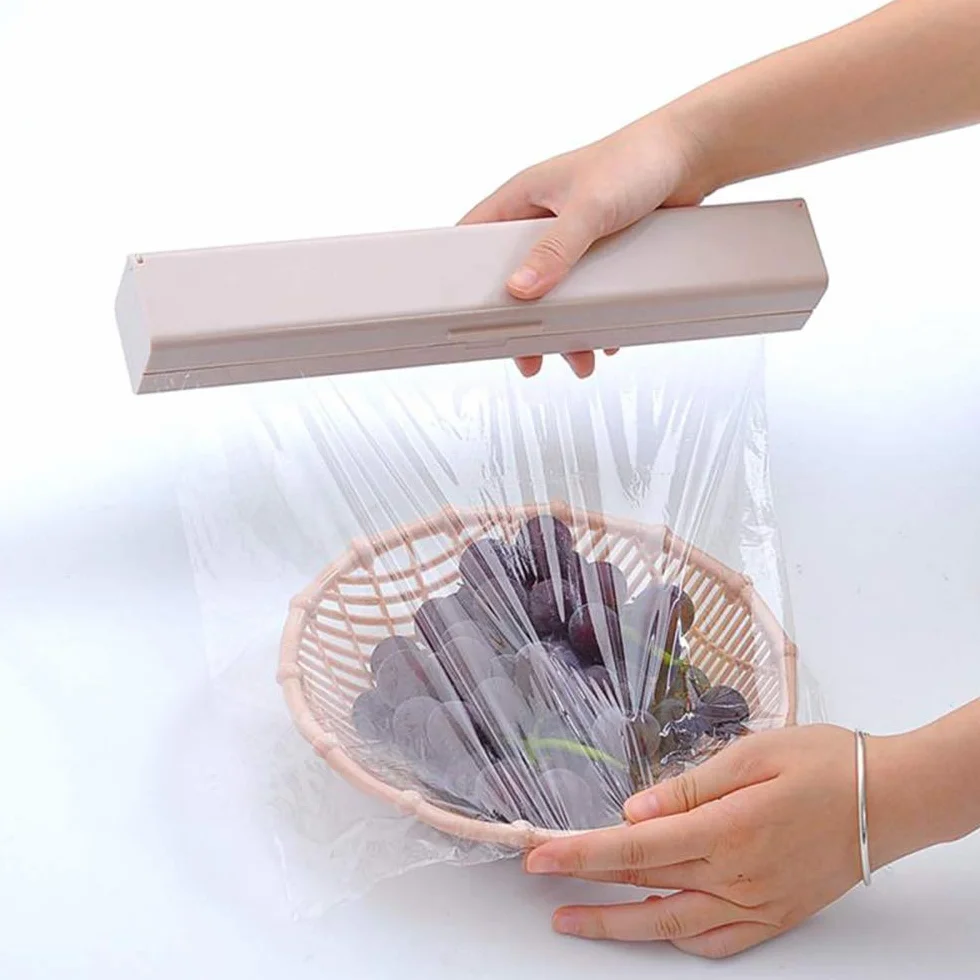 Dispensador Envoltura de Plástico PP 5x5x32 cm para Film Transparente, Papel Aluminio, Cocina, Restaurante (Rosa)