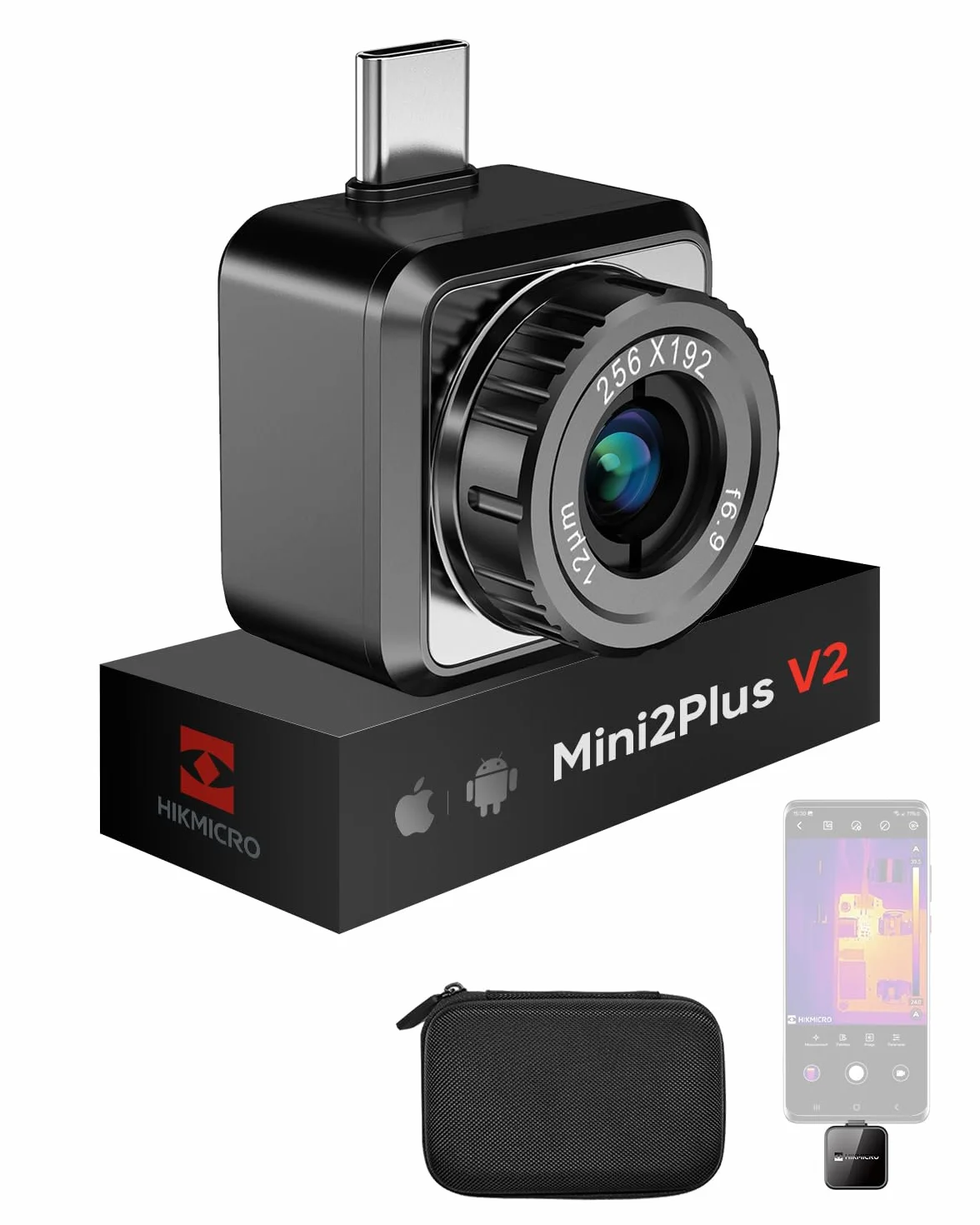 HIKMICRO Mini2Plus V2 Cámara Térmica para USB-C iOS/Android, Resolución IR 256×192, SuperIR 512×384, Lente de Enfoque Ajustable, para Teléfono/Tablet, Compatible con los últimos modelos de iPhone