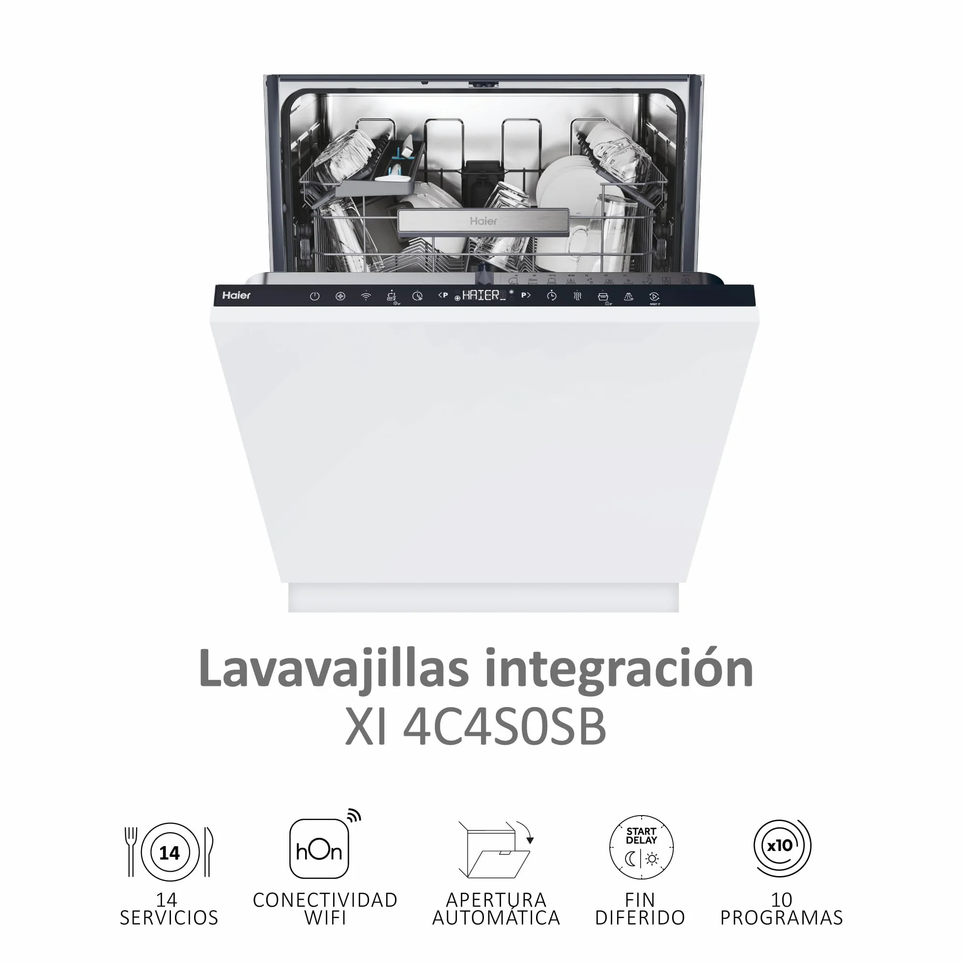Haier Lavavajillas Integrable 60 cm 14 Servicios Washlens Plus Clase C 44 dB WiFi hOn Motor Inverter ABT Antibacterias 10 Programas Smart AI AquaStop Apertura Automática