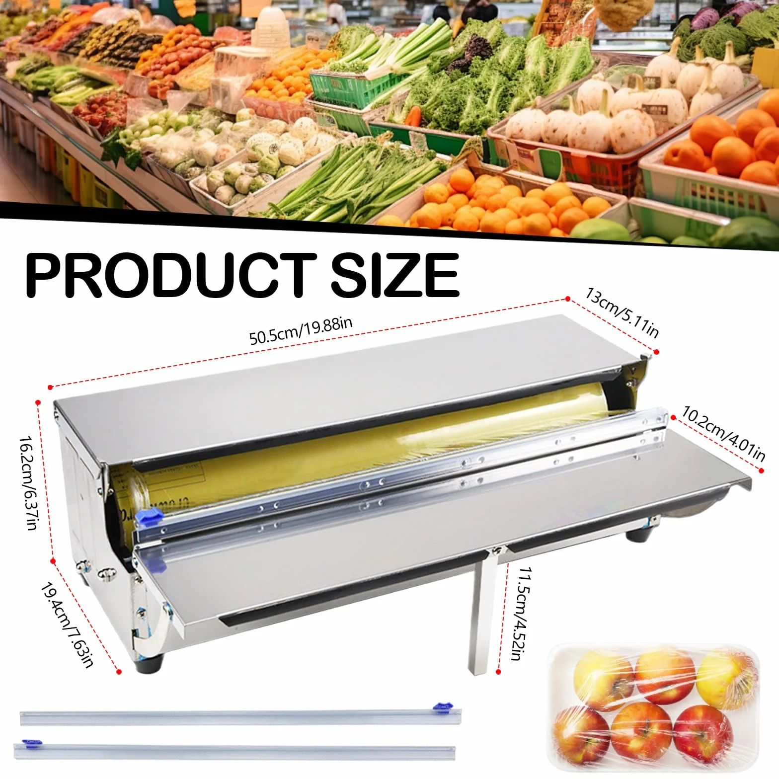 Dispensador de Film Alimentario 450 mm Acero Inoxidable 2 Cuchillas