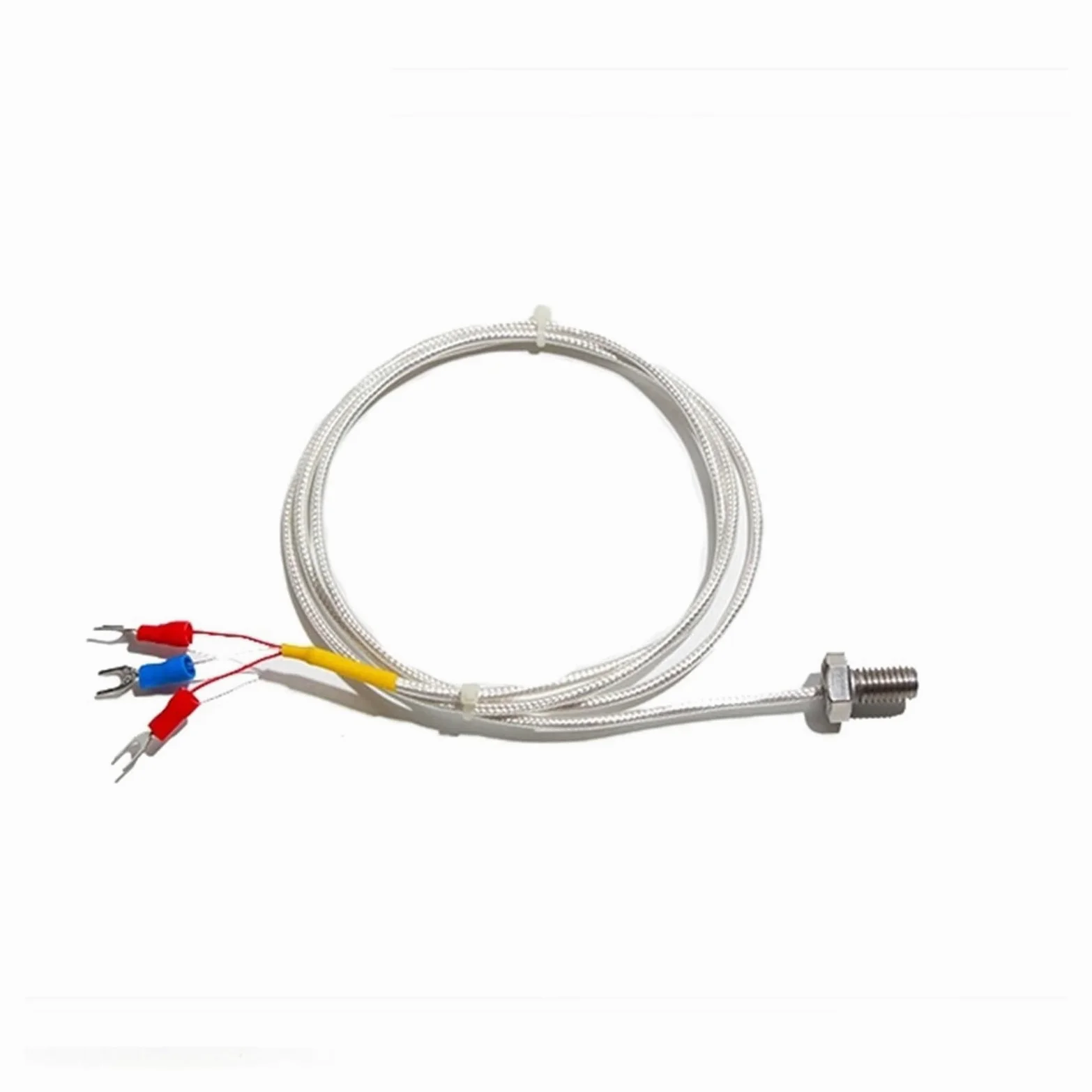 Termopar tipo K, Sensor de alta temperatura PT100, termopar, cable PTFE, 0,5 M, 1M, 2M, sonda rosca cabeza plana M3 M4 M5 M6 M8 for tubería(M3 Thread Probe,2M Wire)
