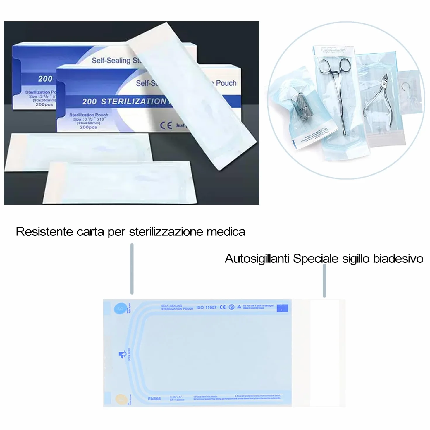 WARRIOR Bolsas de Esterilización 200 Piezas Autoselladas 90x260 mm