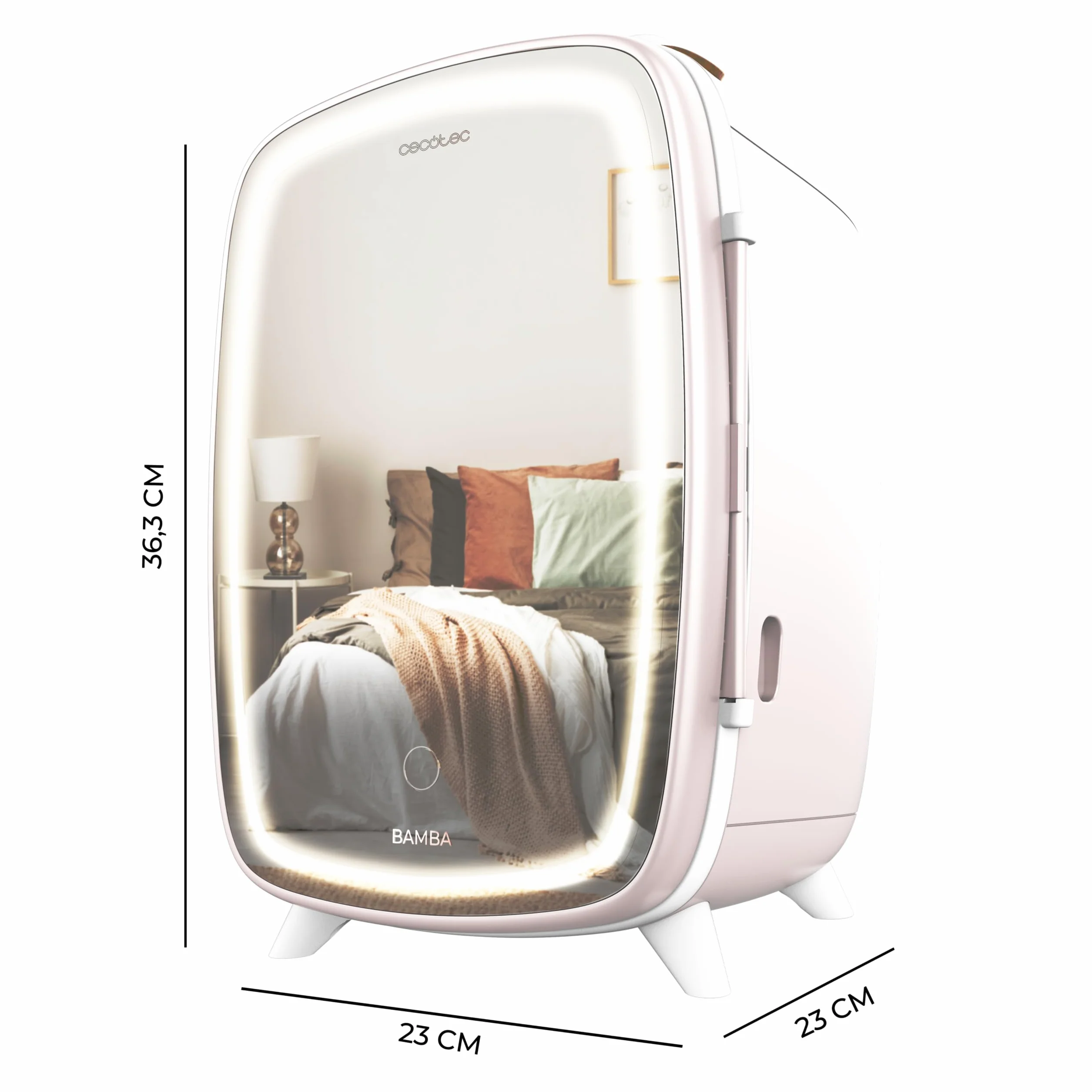 Cecotec Bamba CoolingBeauty 6000 Mirror Rose Mini Frigorífico 6L Nevera Pequeña Cosméticos Puerta Espejo LED