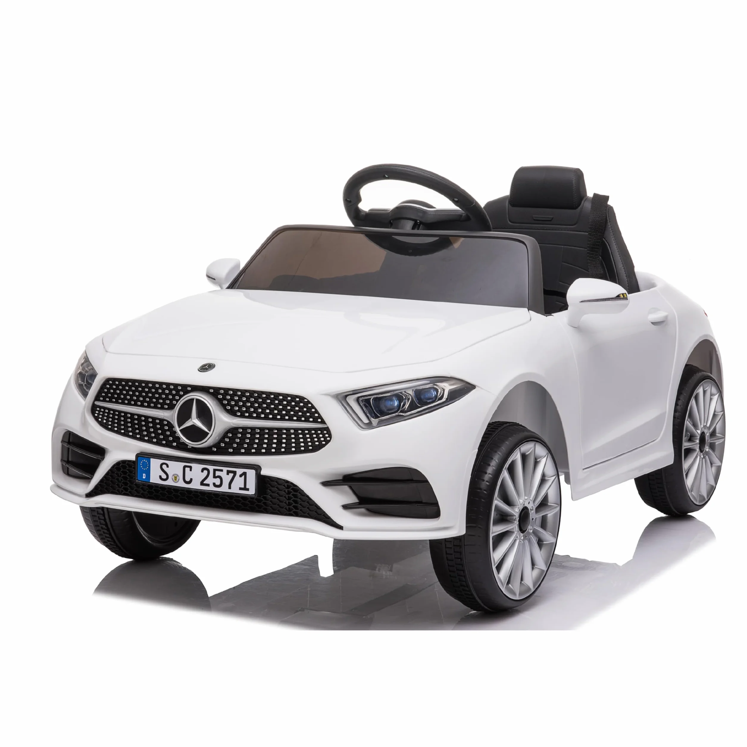 Baroni Toys Coche Bebé Mercedes AMG Eléctrico Completo Opcional Blanco, Mando a Distancia, Asiento Cuero, Puertas Abren, Motor Dual 6V, 25 Kg