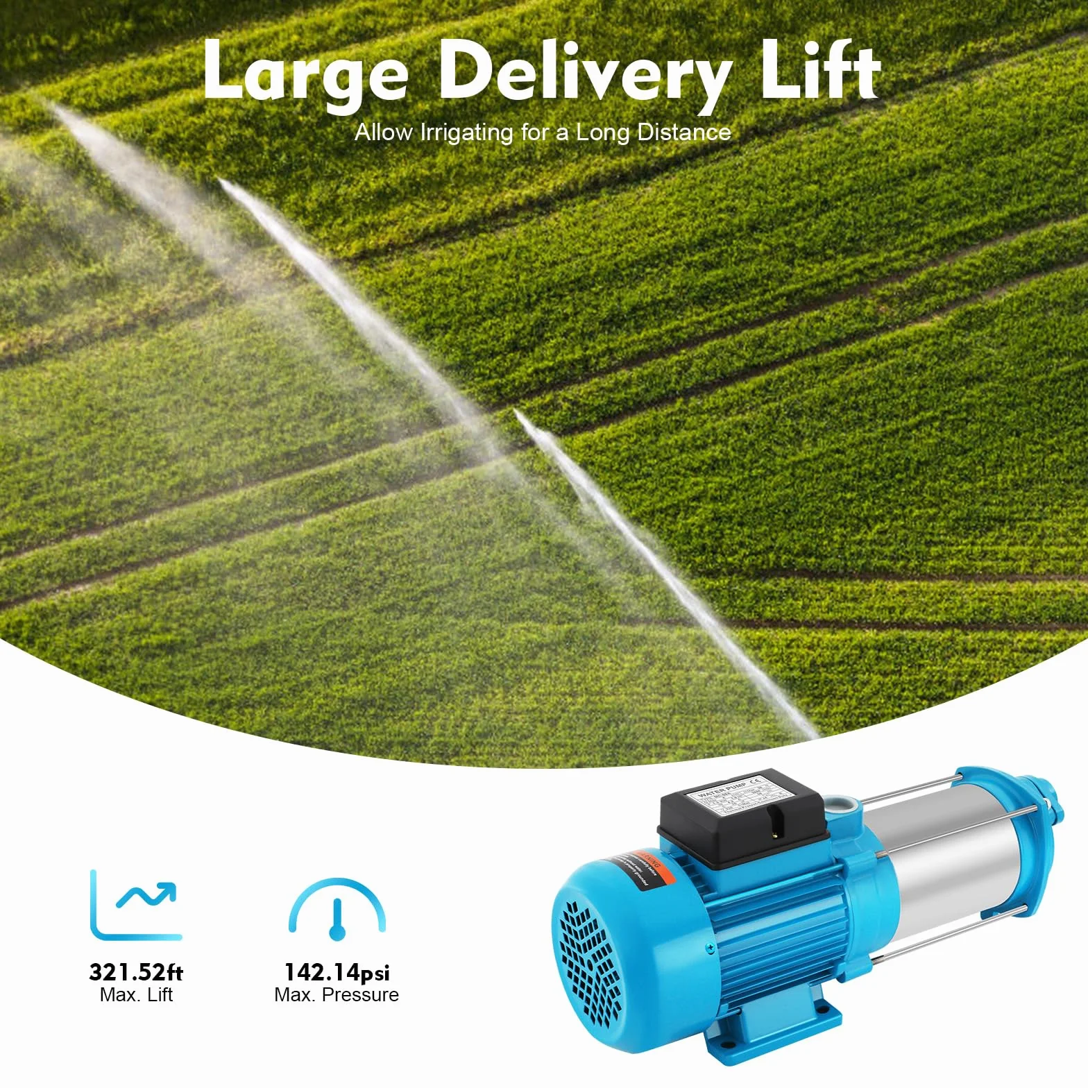 Bomba Centrífuga, 9.8 Bar 1" Bomba de Jardín Salida Bomba Centrífuga Avanzada de Acero Inoxidable 4000 L/H 1300 Vatios, Bomba de Agua Doméstica para Granjas, Estanques