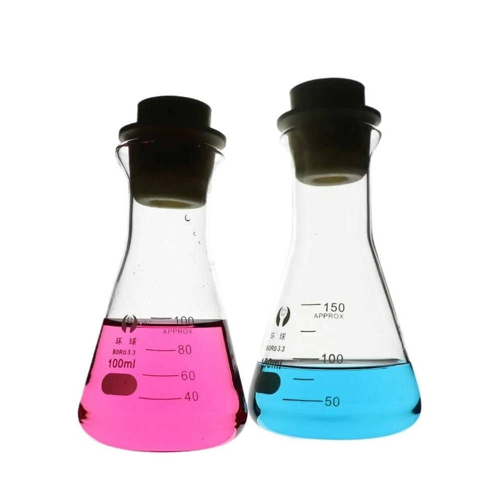 Matraces cónicos de vidrio, Juego de matraz Erlenmeyer vidrio grueso, 2 uds., con tapón silicona, boca ancha, graduado, 50-5000ml(Straight talk 5000ml)