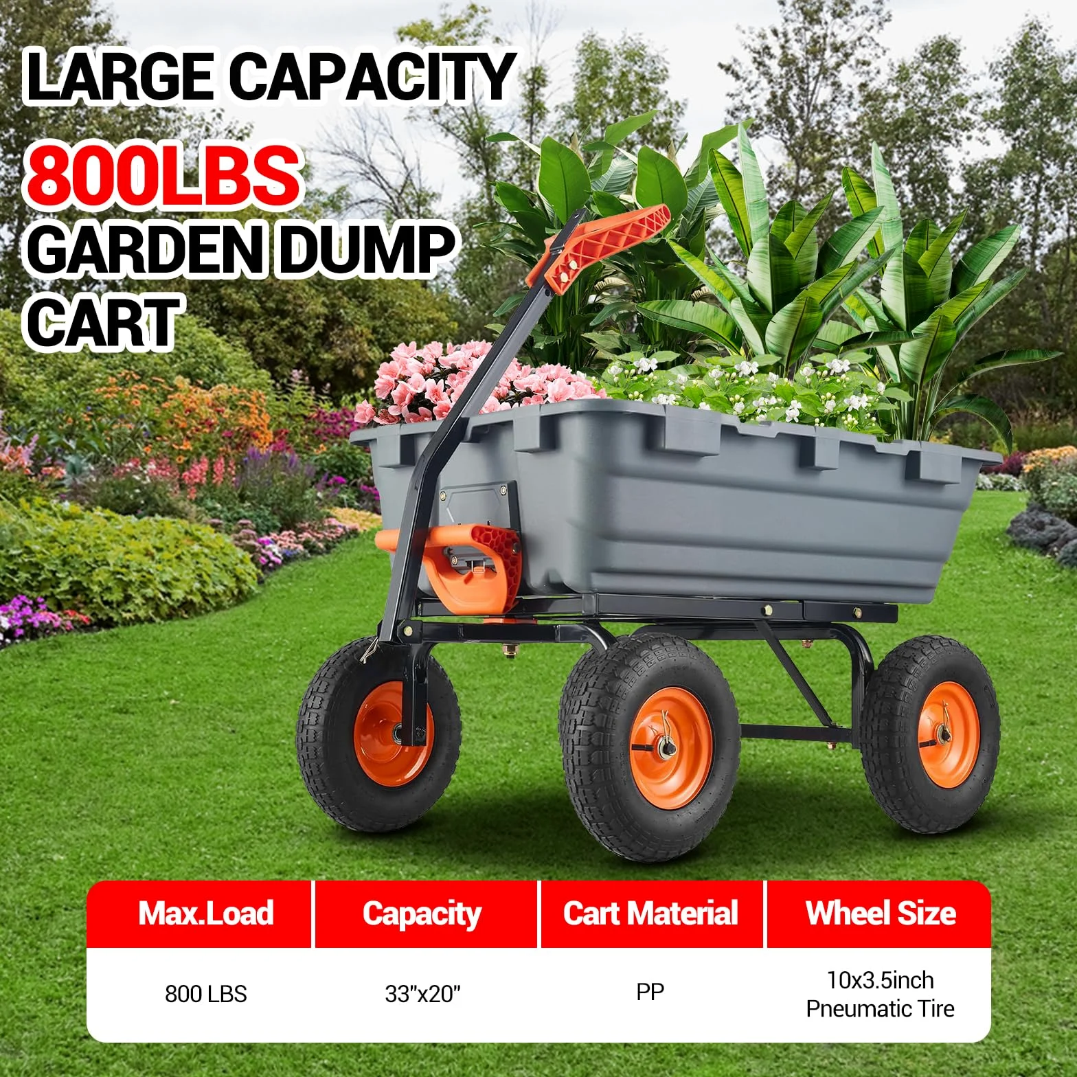 Garvee Carro volquete Carga máxima 400 kg Carretilla de jardín 3 Ruedas Grandes neumáticas, Carro de jardín, Carretilla