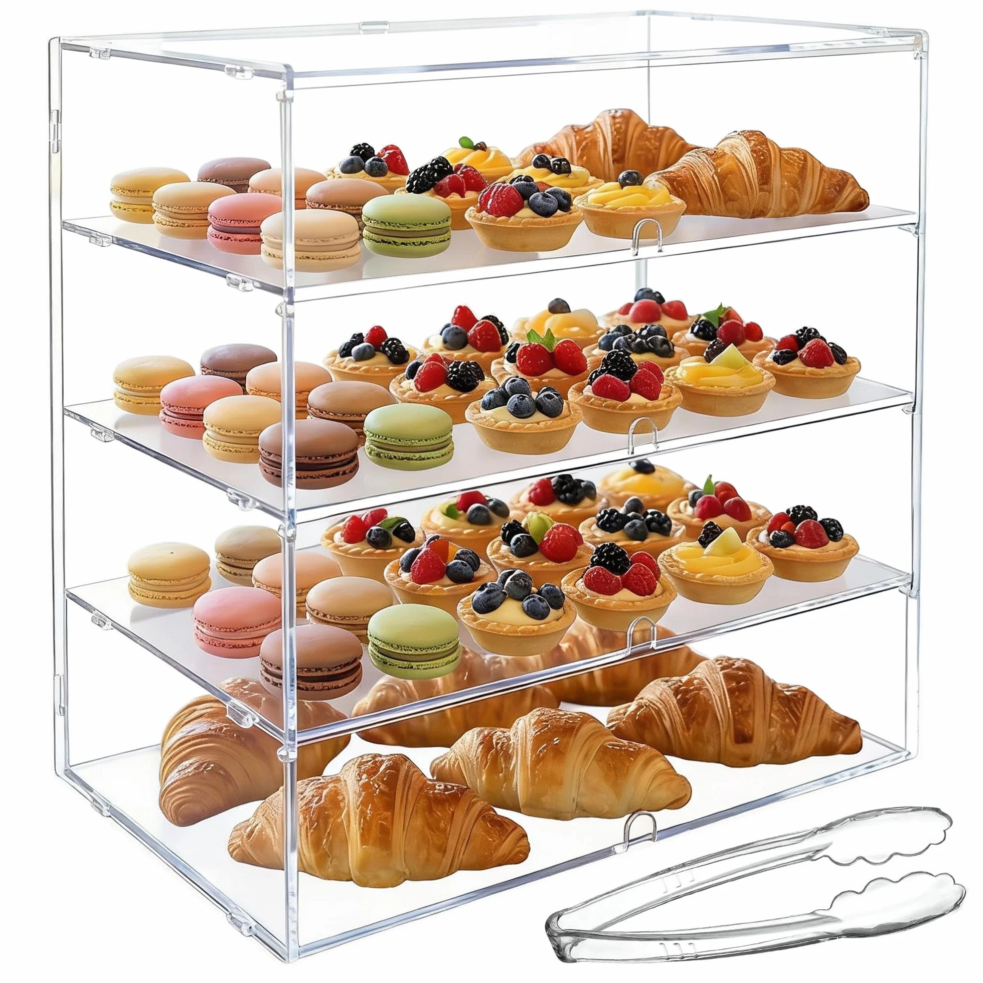 Vitrina Transparente para panadería con encimera de 3 Niveles, Paneles PETG de Alto Impacto de 5 mm (LJ039C 4-Tiers transdparent)