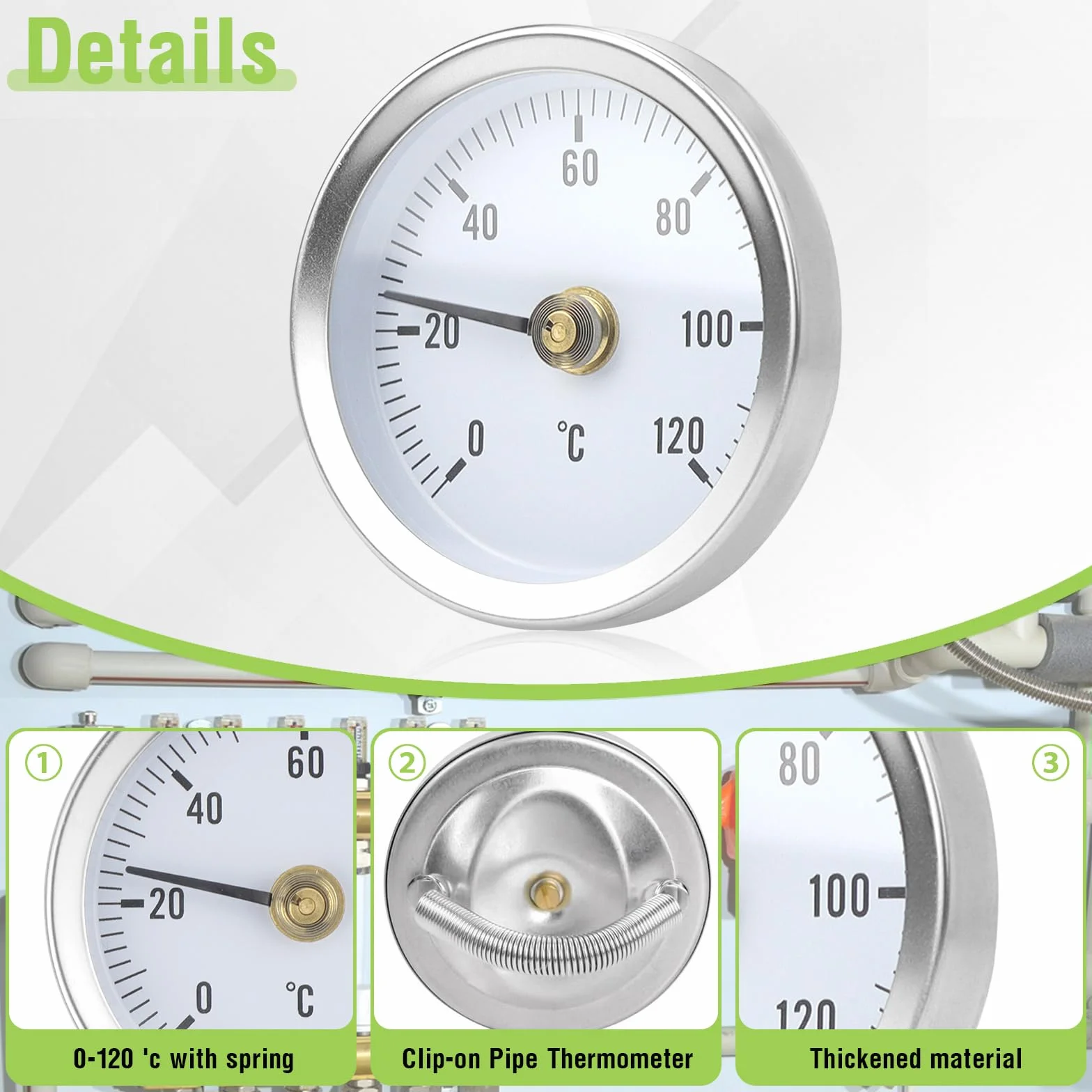 Termómetro para tubos 0-120 ℃ 63 mm muelle 2 unidades calefacción