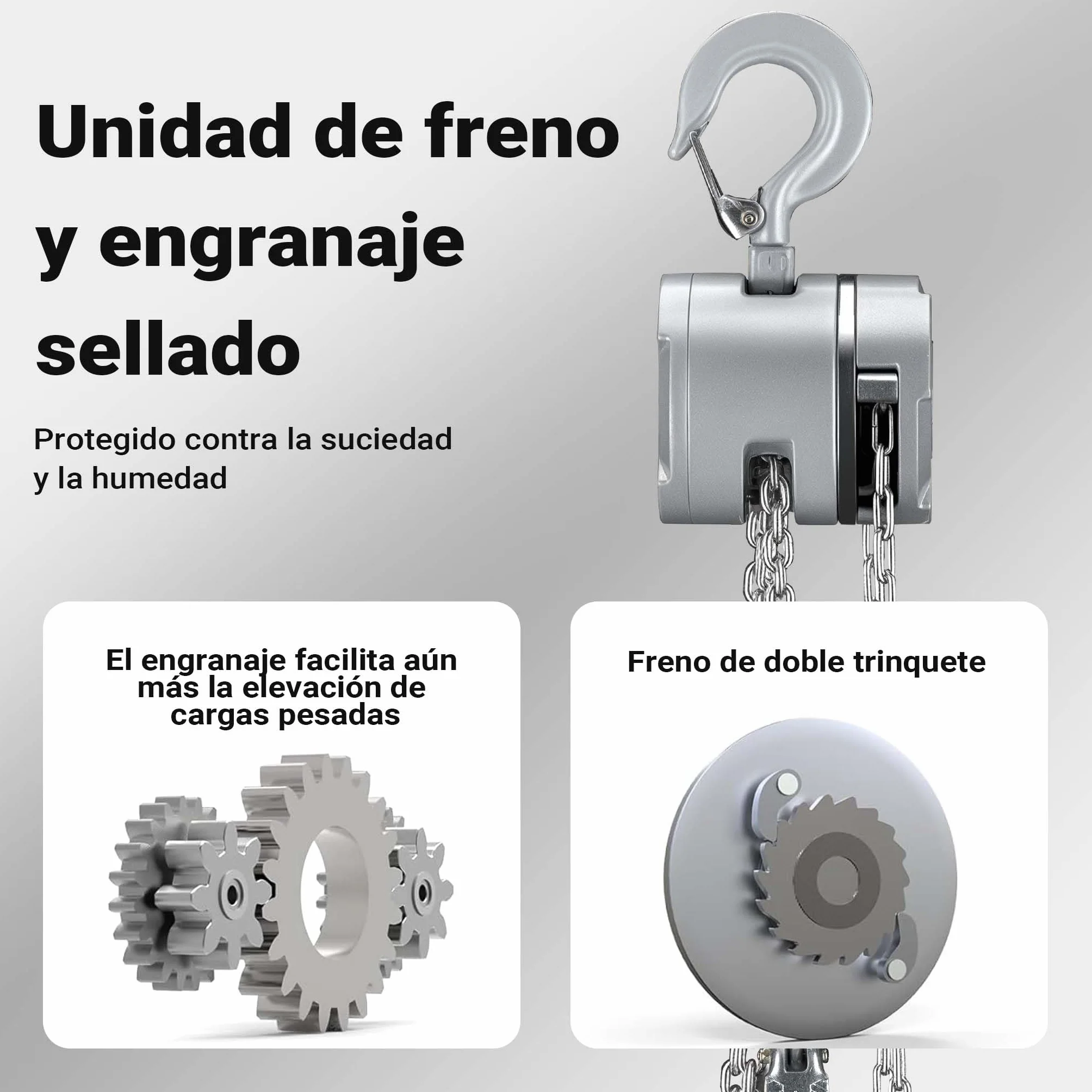 Wiltec Polipasto de cadena 250 kg G100 carcasa de aluminio 3 m de elevación cabrestante manual sistema de freno y engranaje reductor para mayor seguridad y facilidad de uso